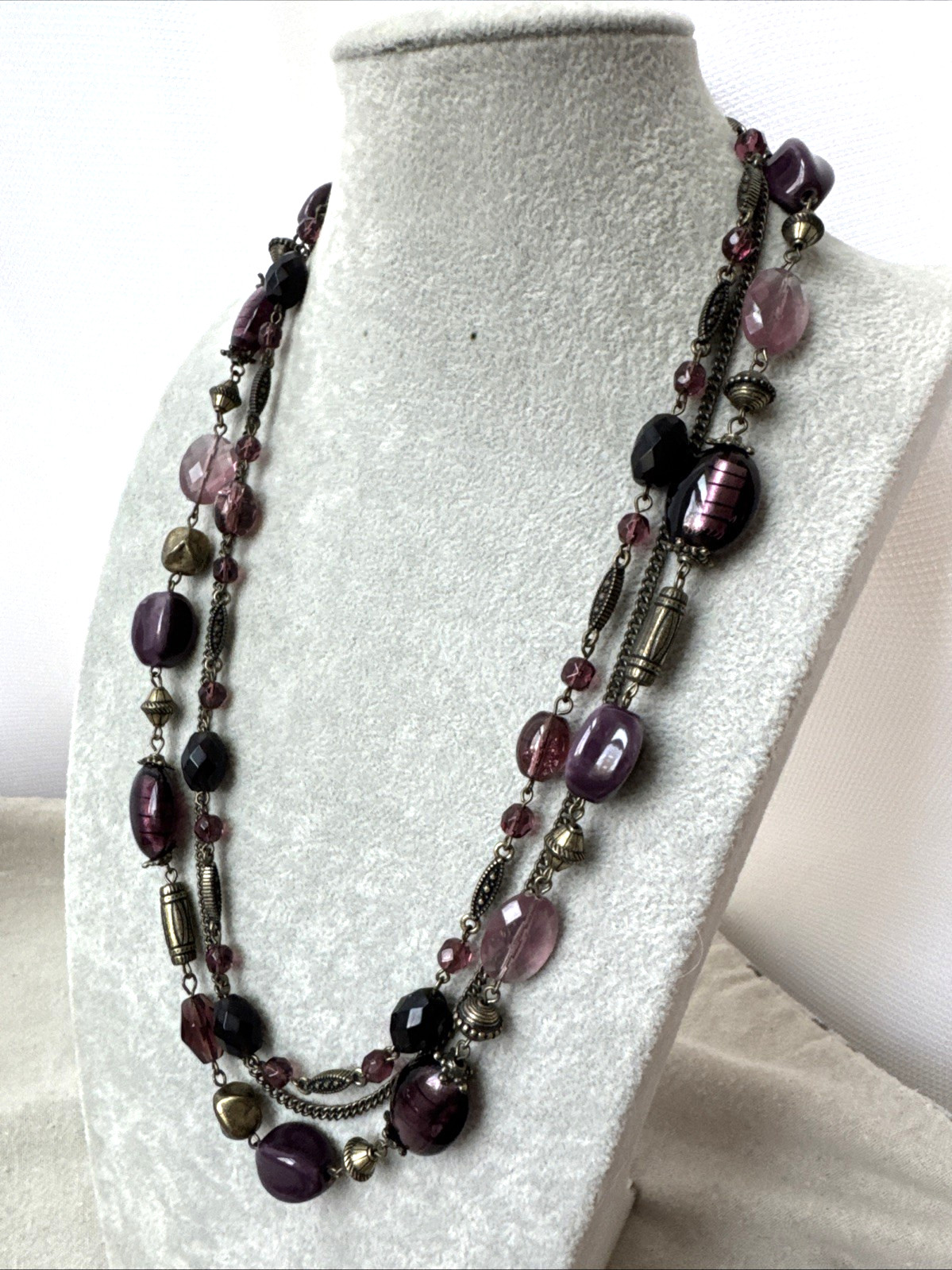 Plum Layer Victorian Revival chain Necklace Metal Jewelry Goth Glass Ceramic