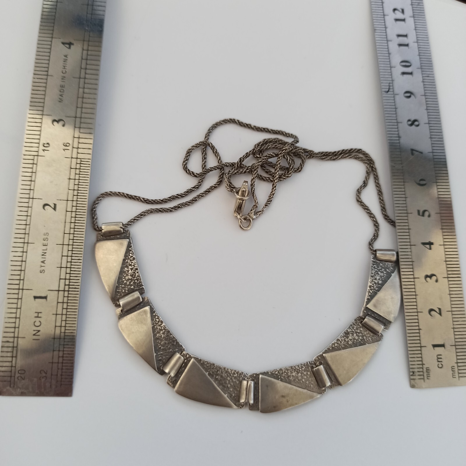 Vintage Silver Necklace Modernist Geometric Articulated Links Cleopatra Inspired