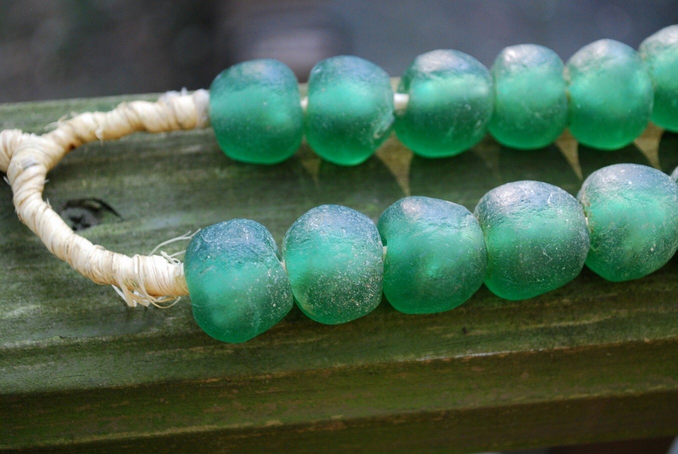 HUGE Recycled SEA GLASS STATEMENT NECKLACE Matte Green 23mm AFRICAN TRADE BEADS