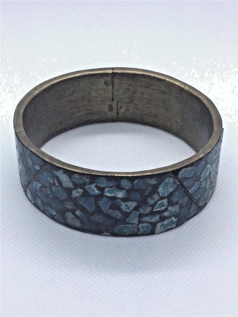 Vintage Brass Bracelet Made India Mosaic Polished Leather British Auction