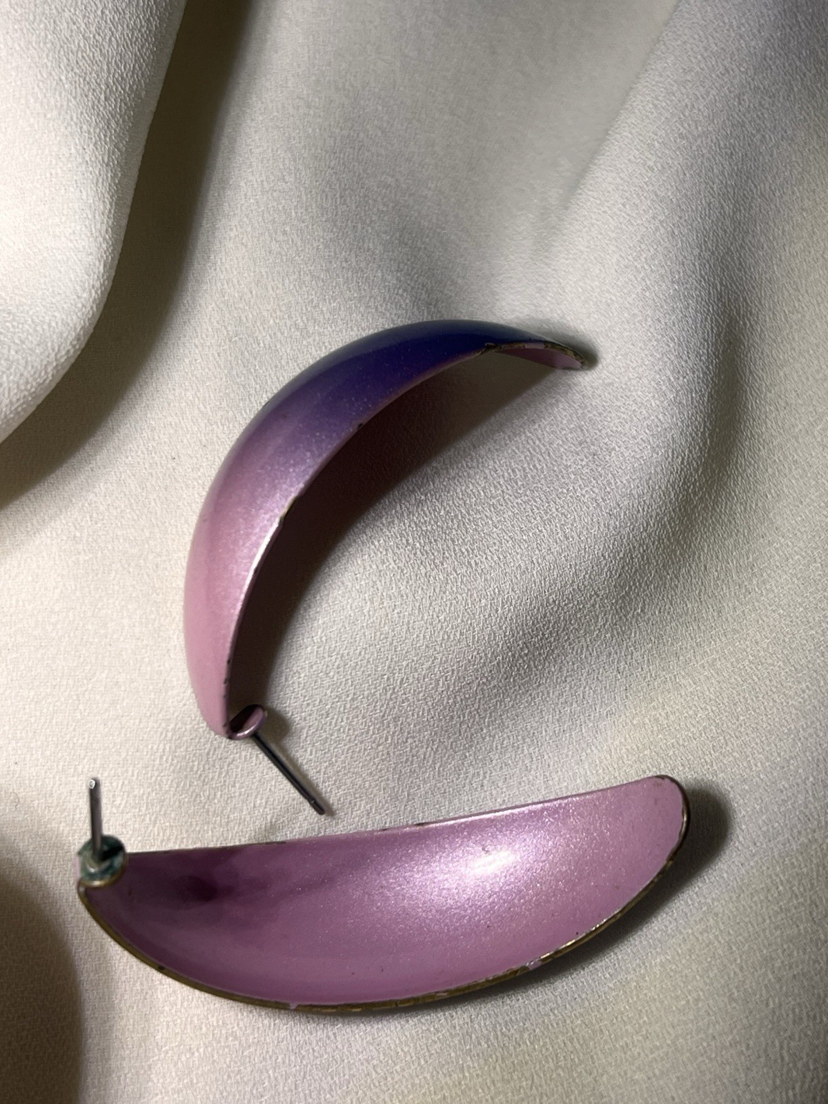 Vintage 80S Hombre, Pink Purple And Blue Retro Statement Earrings