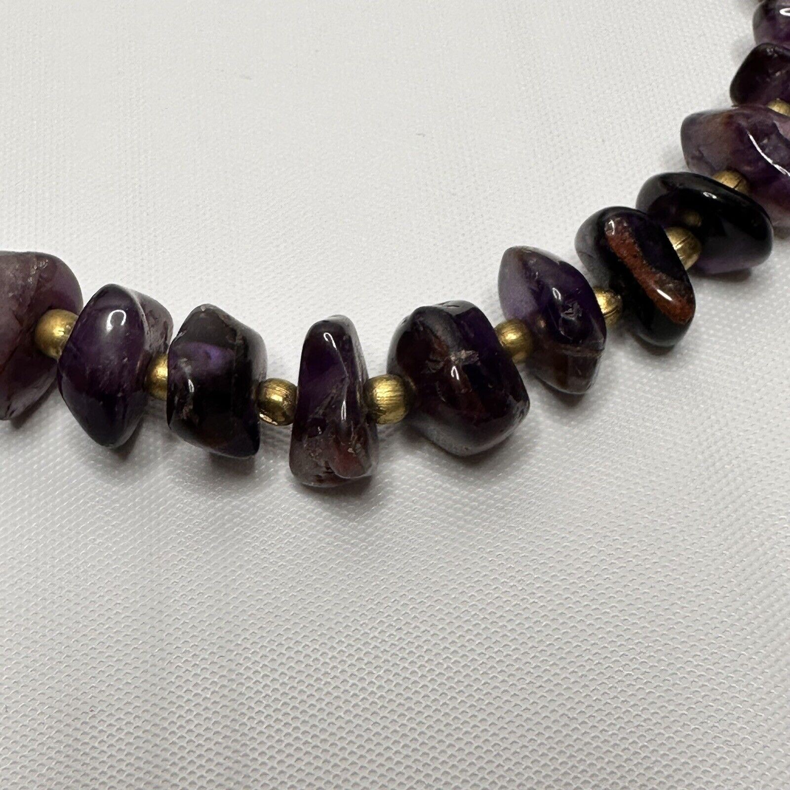 Vintage Amethyst Necklace Polished Gemstone Chip Bead Chunky 18″