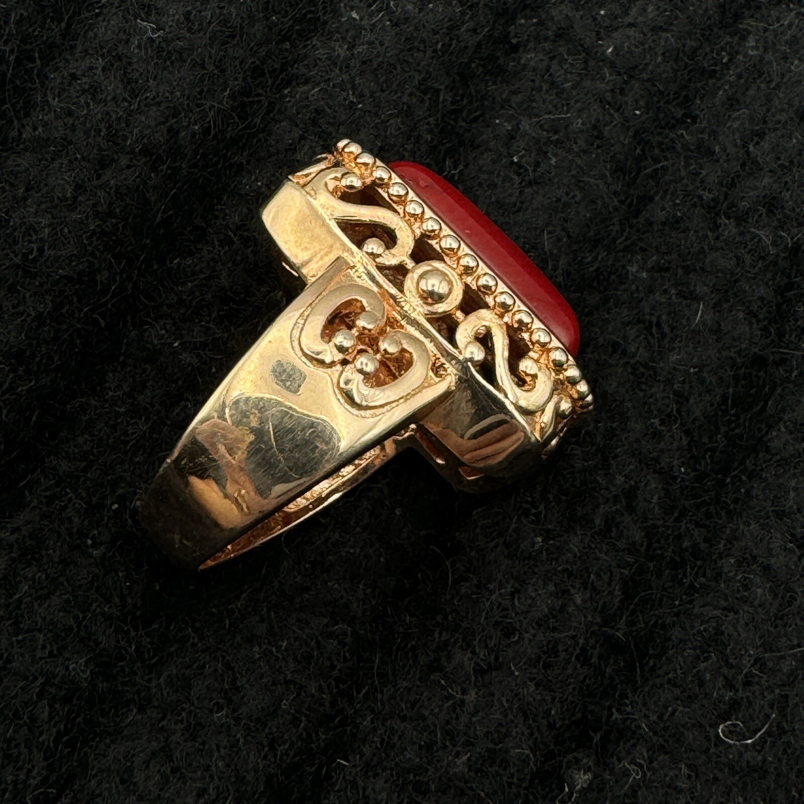 Vintage Red Bamboo Coral Ring Sterling Rose Gold Plate Size 6 JZ BBJ China