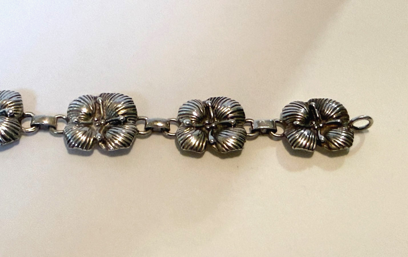 Carol Felley Sterling Silver Flower Link Bracelet 7.25 in Vintage 1988