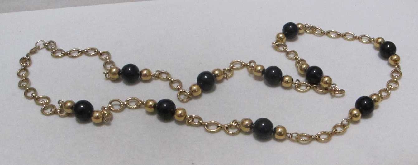 Vintage MONET Gold Tone Oval Links Black Bead Sister Clasp 34” Station Necklace