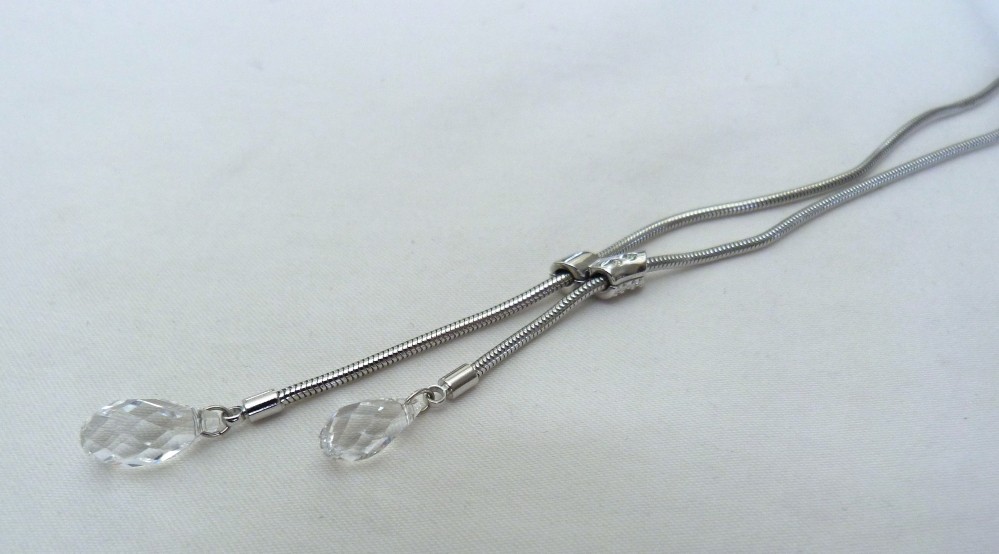 DESIGNER SWAN SIGNED SWAROVSKI FACETED BRIOLETTE CRYSTAL DROPS CHAIN NECKLACE