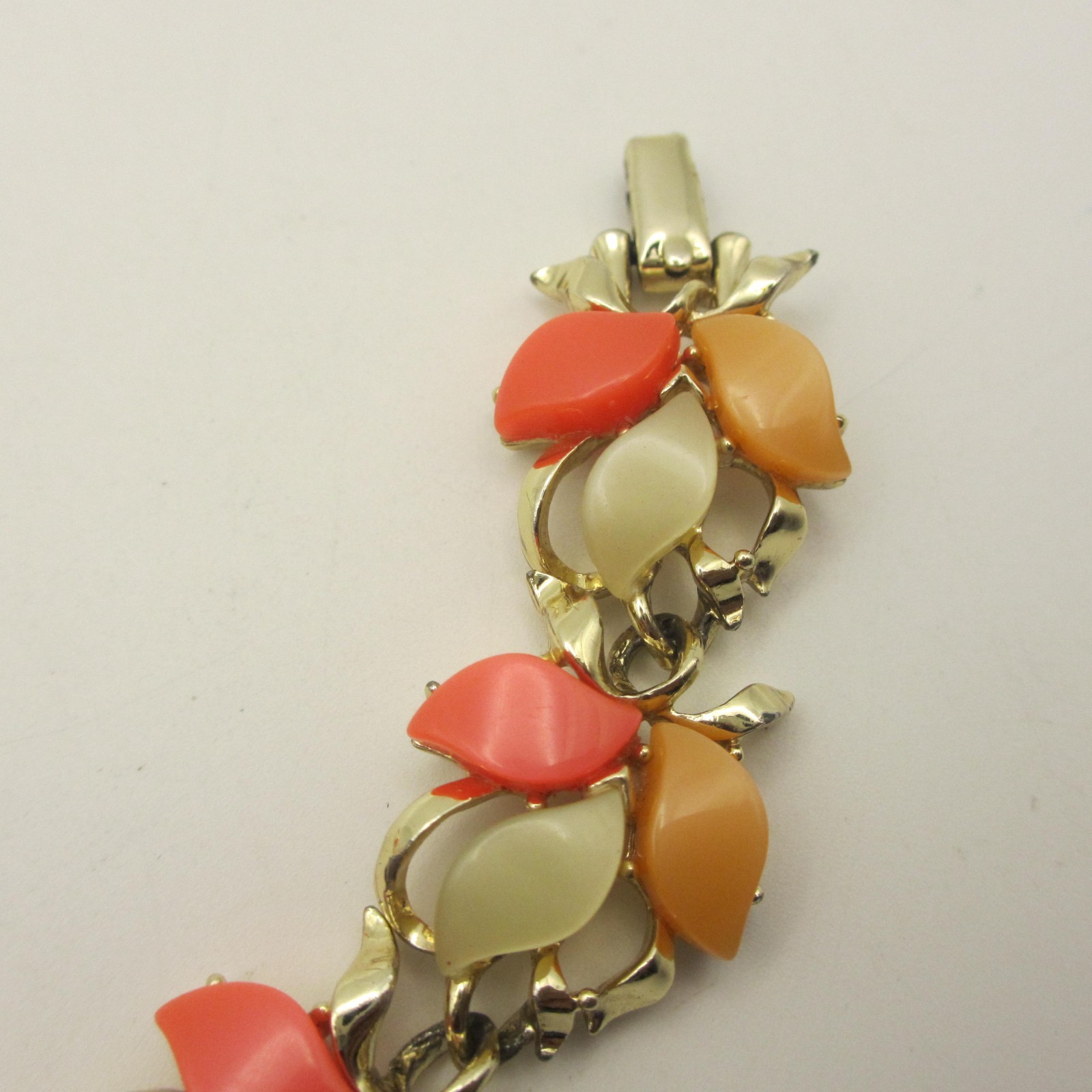 Vintage Thermoset Bracelet Orange Cream Gold Tone