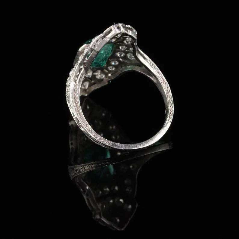 2.50 Ct Lab-Created Emerald And Diamond Art Deco Style Statement Ring 925 Silver