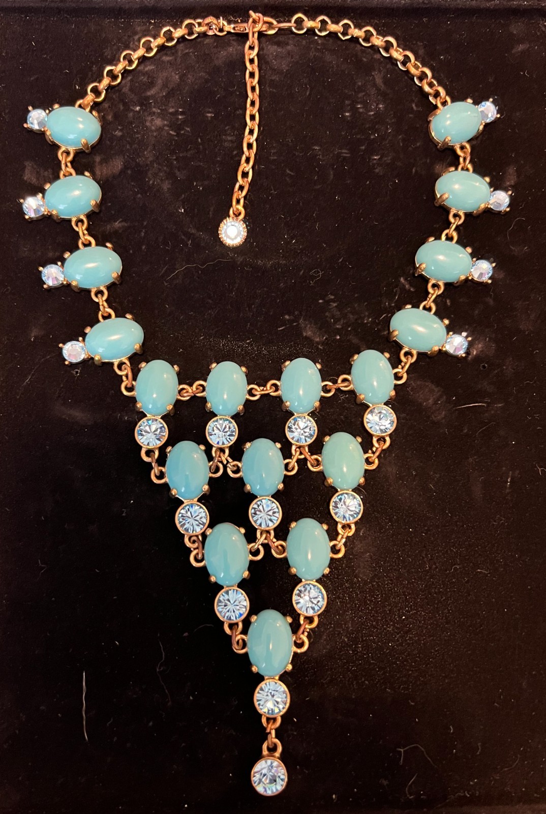 VINTAGE Suzanne Somers Bib Necklace Faux Turquoise w Faceted Blue Crystals NIB