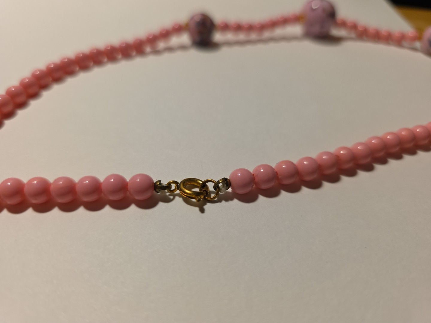 Vintage Pink Glass Millefiori & Pink Painted Glass Beads Necklace 18 3/4″L