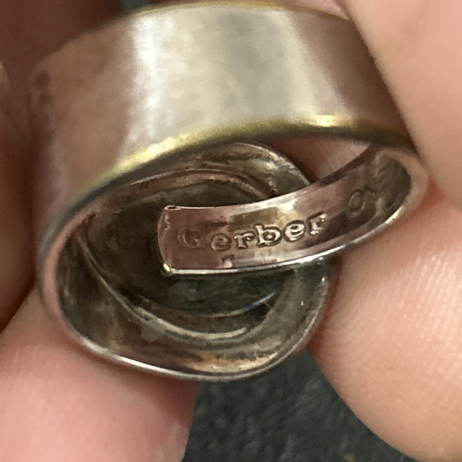 Vintage Etched Silver Oneida Gerber Baby Spoon Ring 60’s 70’s Size 7 3/4