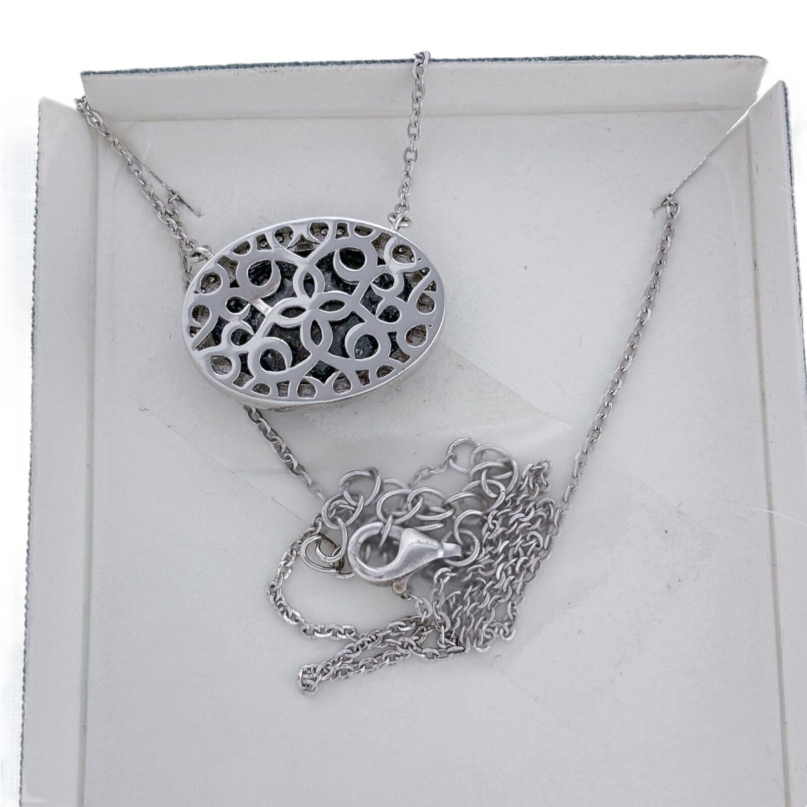 Joseph A Conte Sterling Silver White Crystal Blue Glass Halo Necklace 15″-17″
