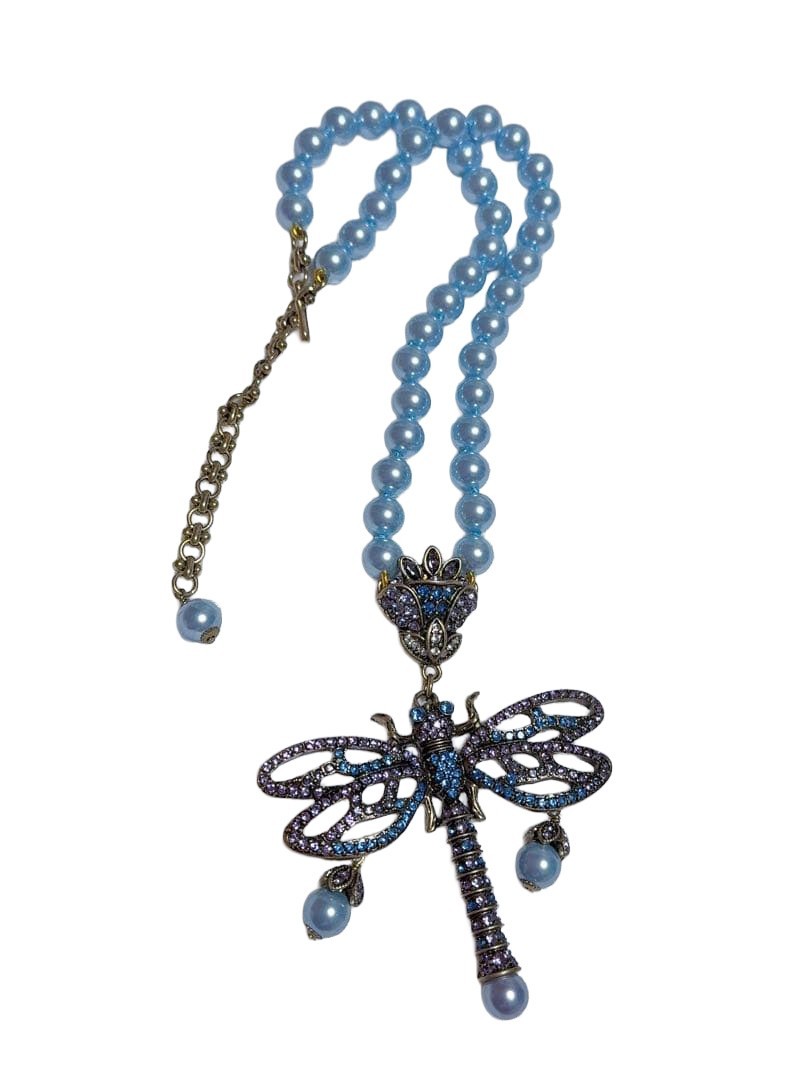 Heidi Daus Dragonfly Necklace Pendant Beaded Rhinestone Drop Charm L-45cm