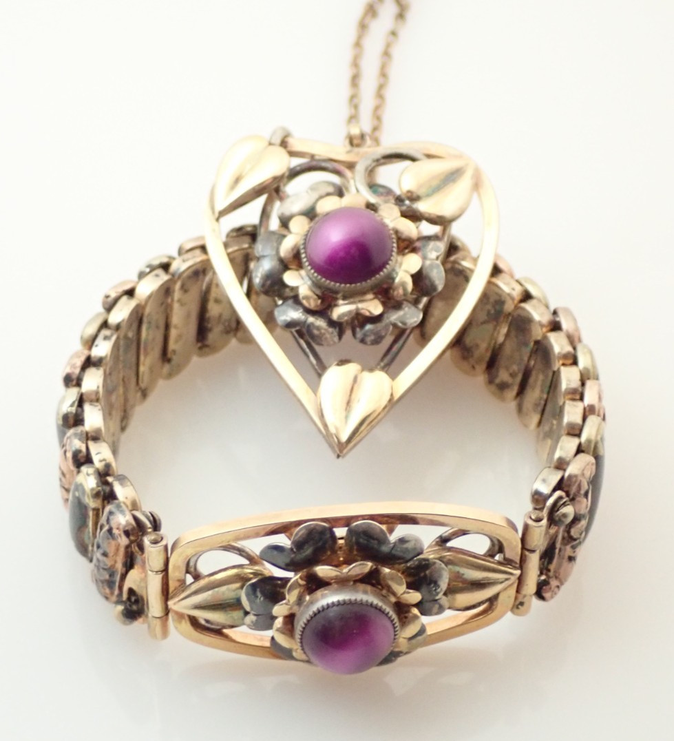 Antique Lustern Gold Filled Sterling Expansion Stretch Bracelet Pendant Necklace