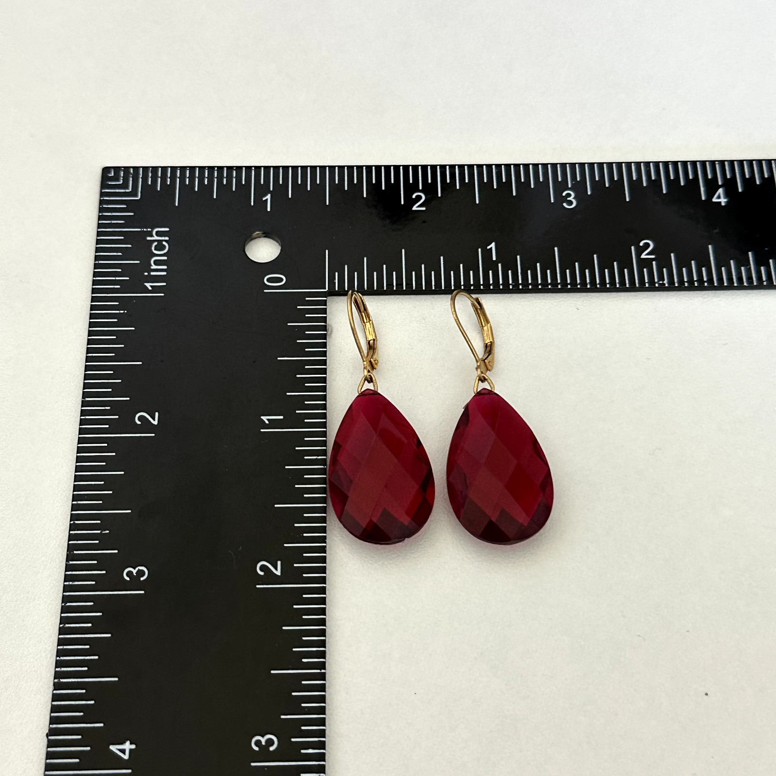 Vintage Joan Rivers Red Acrylic Faceted Crystal Gold Tone Leverback Earrings