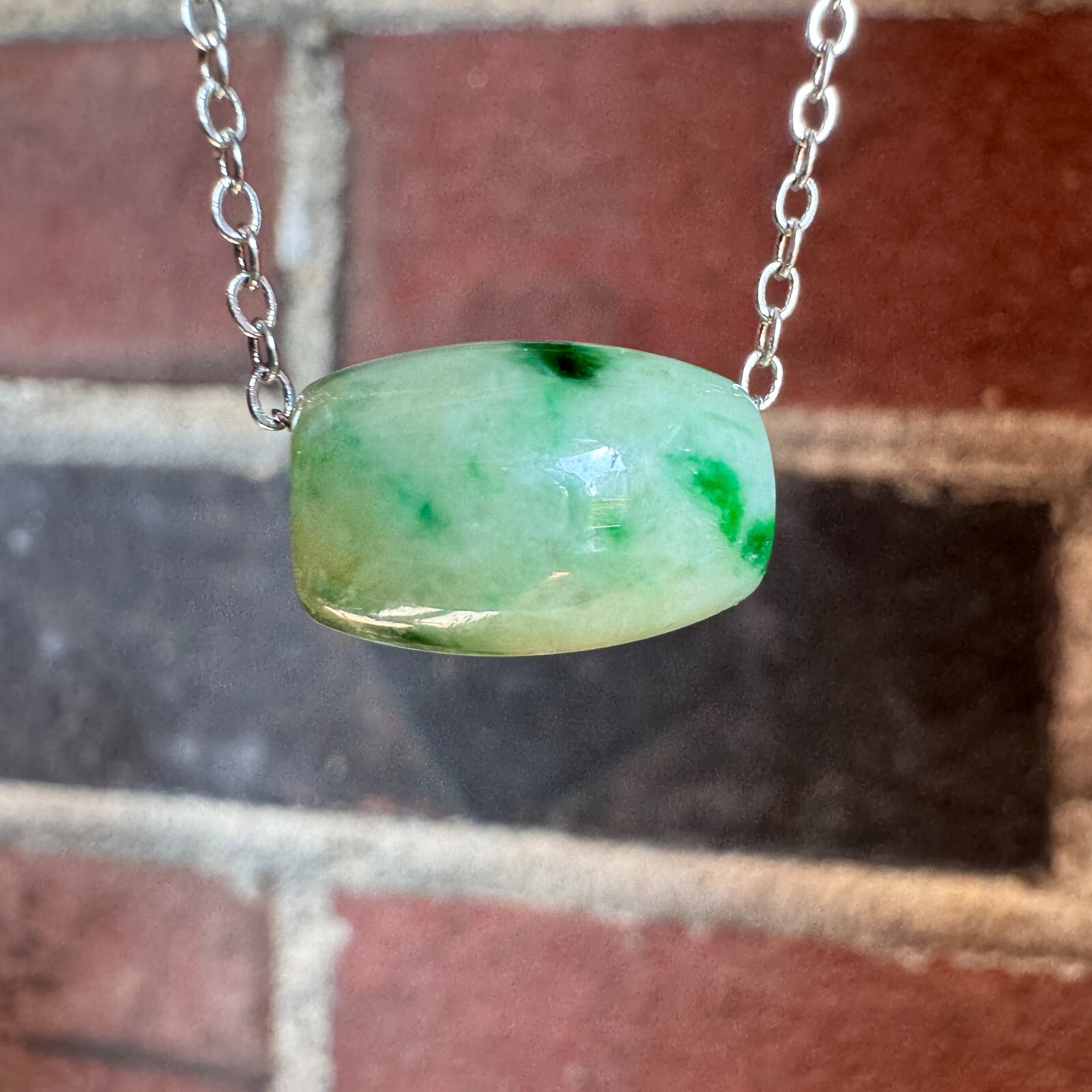 Certified Grade A Burma Jadeite Necklace Transference Bead Design Vivid Green