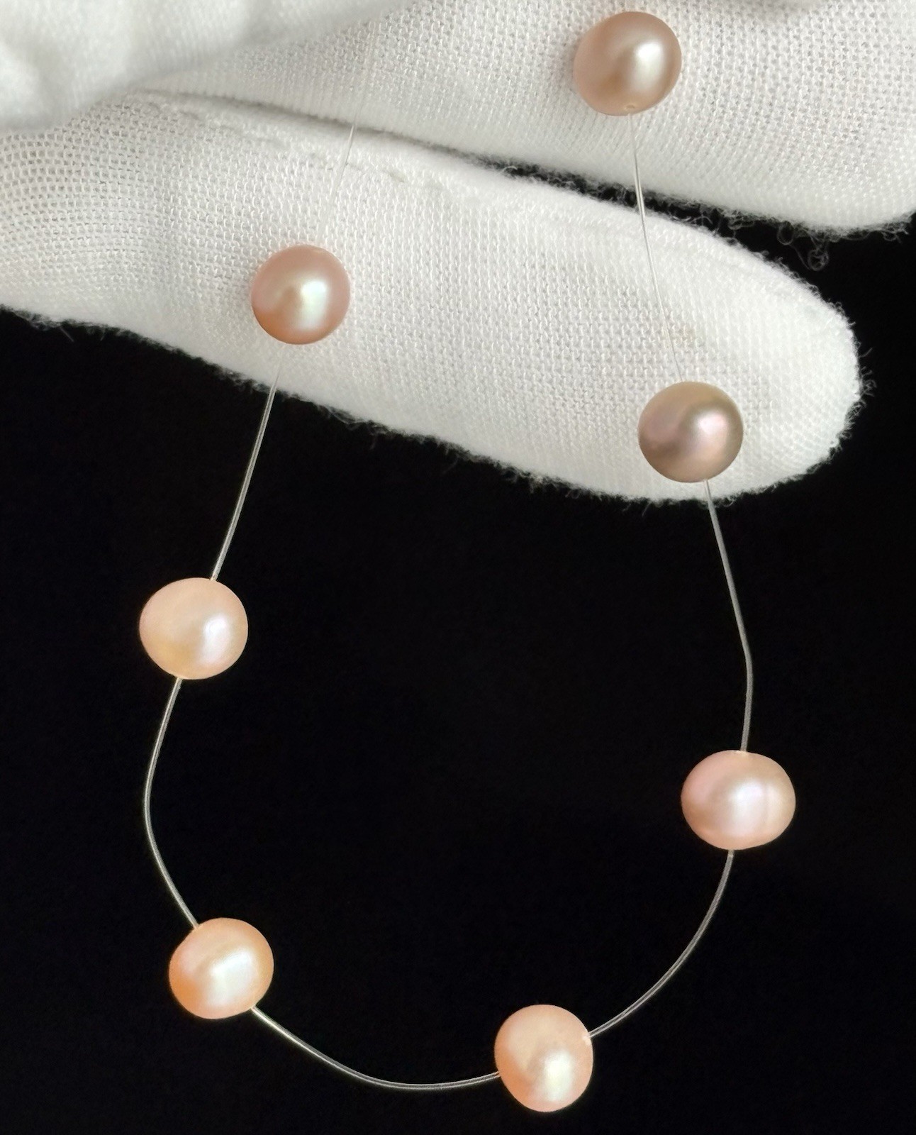Vintage 925 Sterling Silver Floating illusion Pearl Necklace 17.5in Ladies 8.62g