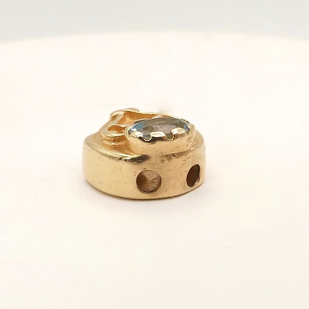14k Gold Natural Blue Topaz Slide Bracelet Charm Vintage Designer MA