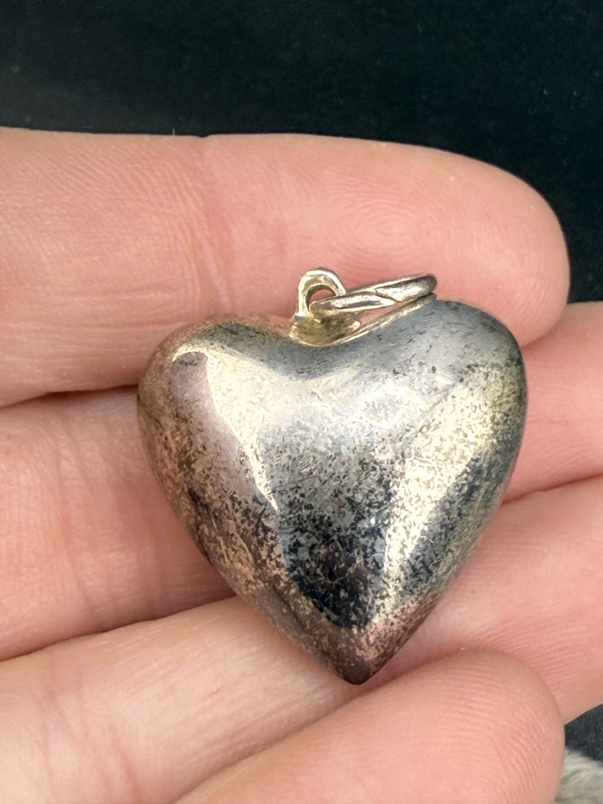 Vintage Puff Heart Pendant Silver Tone