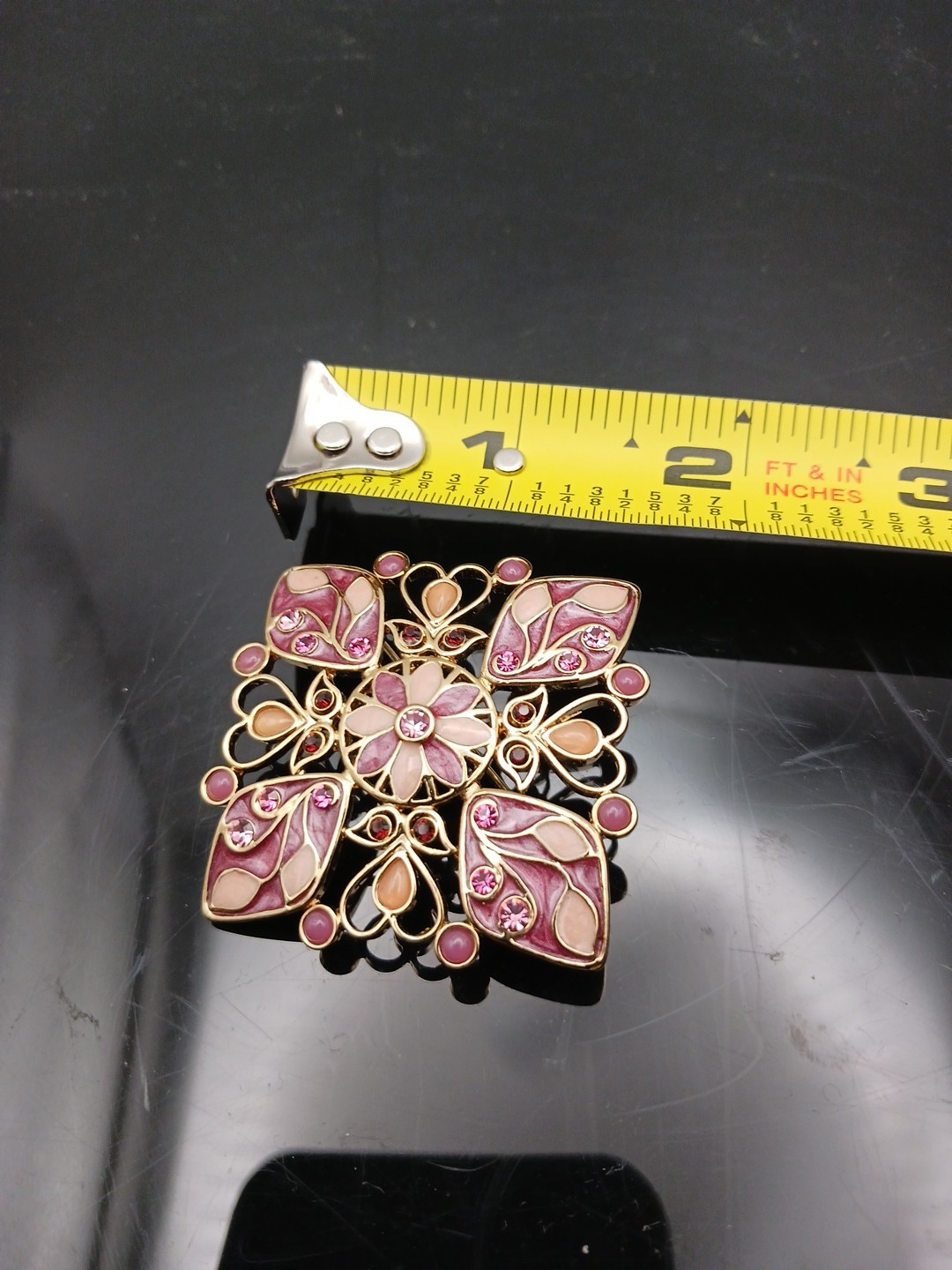 Vintage Cloissone Enamel Pin Rhinestone Square Brooch 1.5″ x 1.5″ Pinks Purples