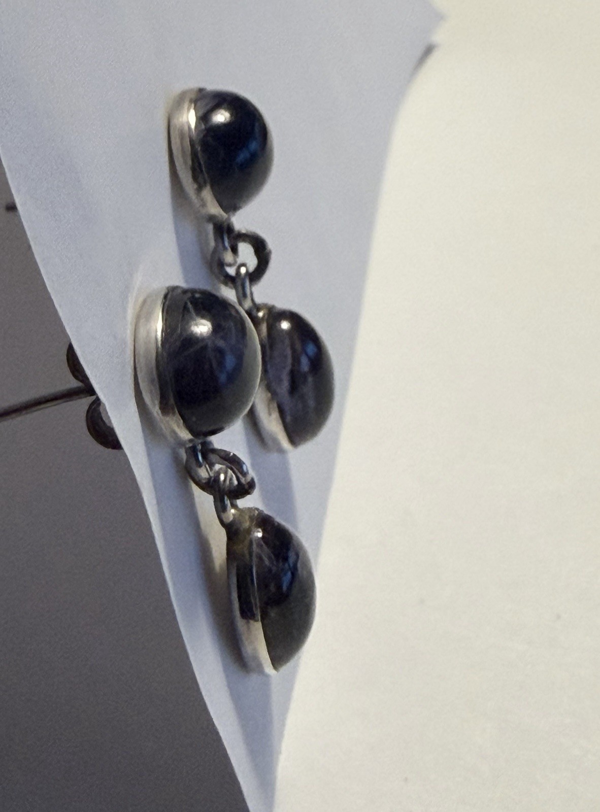Lovely Vintage Sterling Oval Violet AAA+++ Iolite Bezel Set Drop Earrings 7/8”