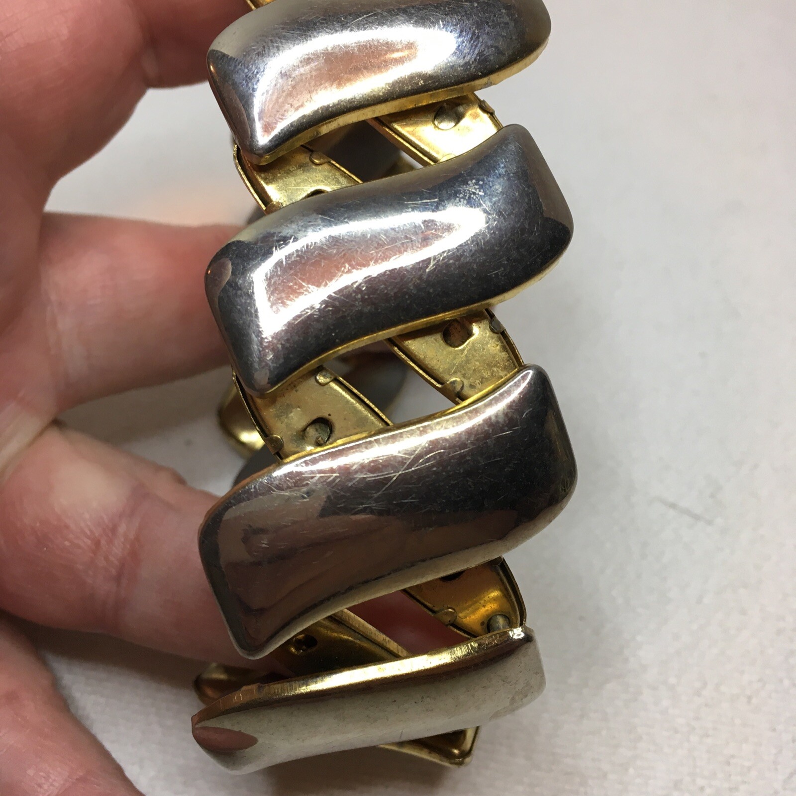 Vintage Large Made In Japan Expanding Link Goldtone Costume Cuff Bracelet