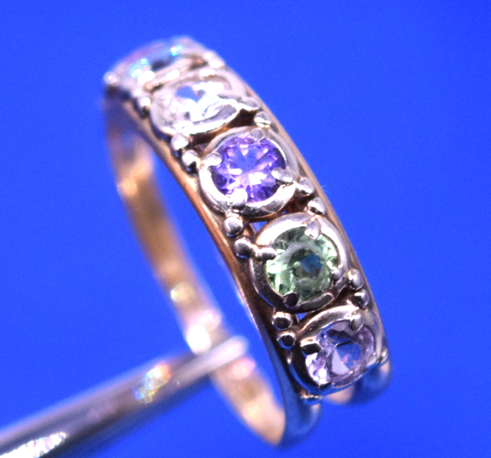 Vtg Guertin Brothers GB-14K Yellow Gold Mother’s Dbl Band Ring 7 Stones Size 9