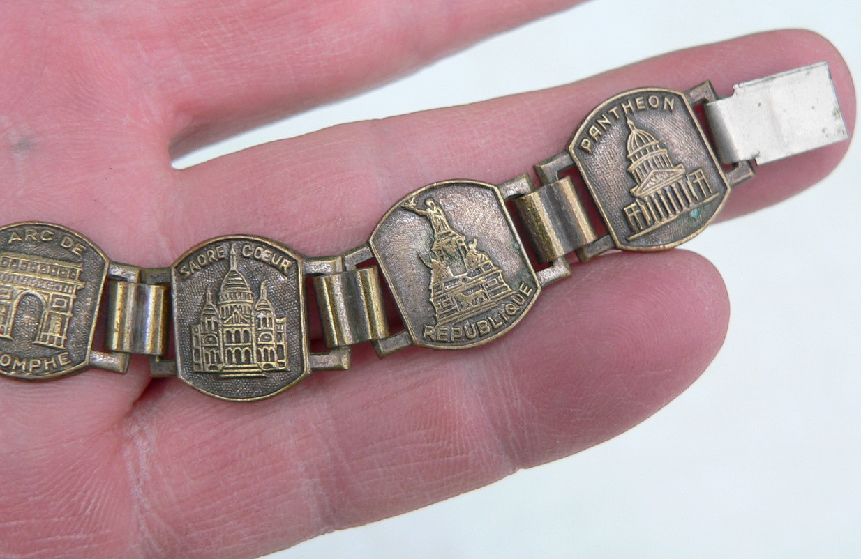 WWII Era Bracelet Souvenir PARIS France Historical Landmark Scene 1940s