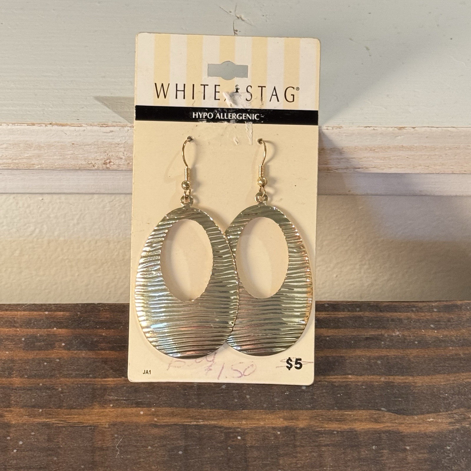 Vintage Open Teardrop Hypoallergenic Earrings White Stag