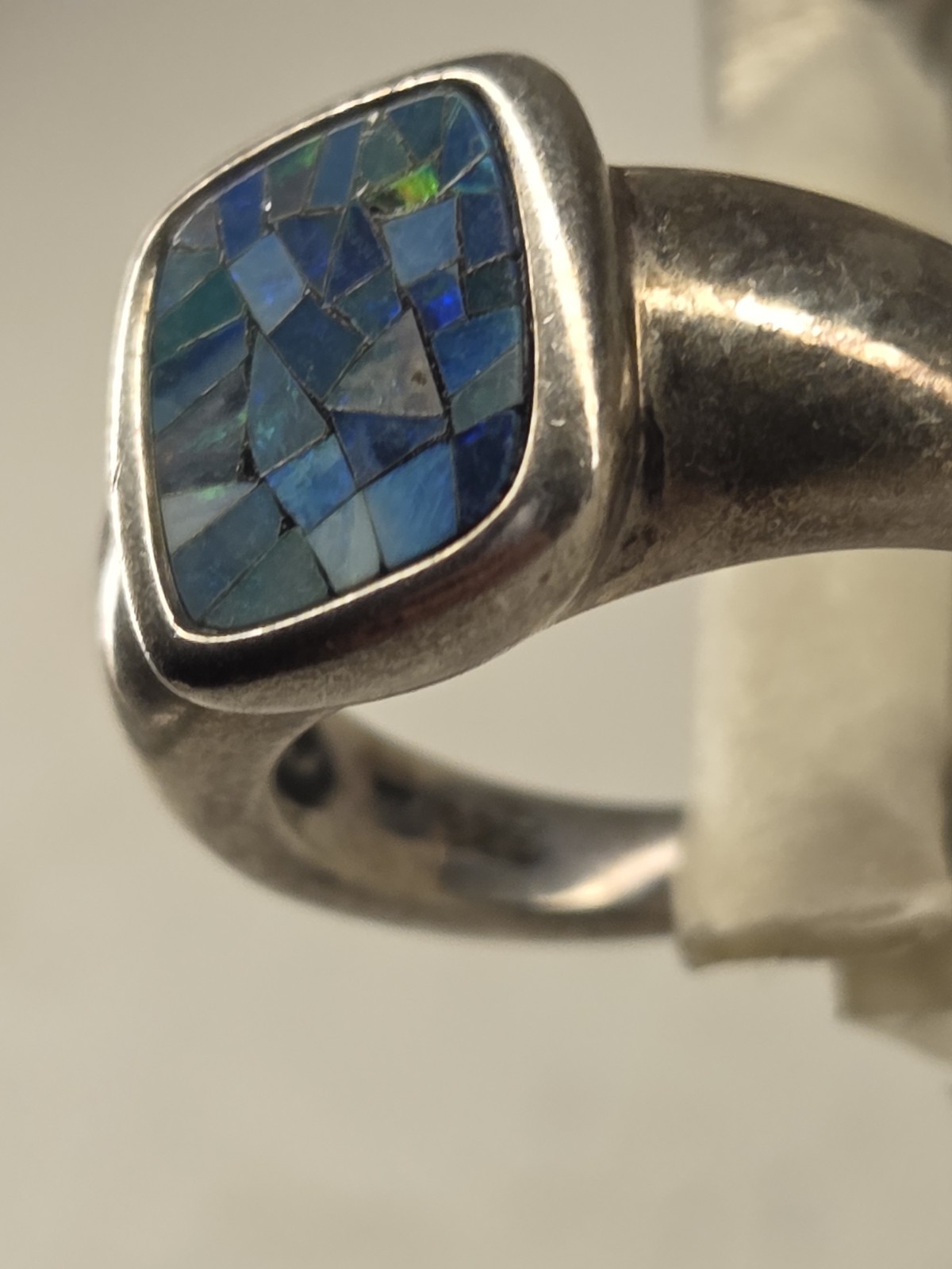 Vintage Sterling Silver Mosaic Blue Opal Gem Inlay Michelle Albala Ring Size 5.7