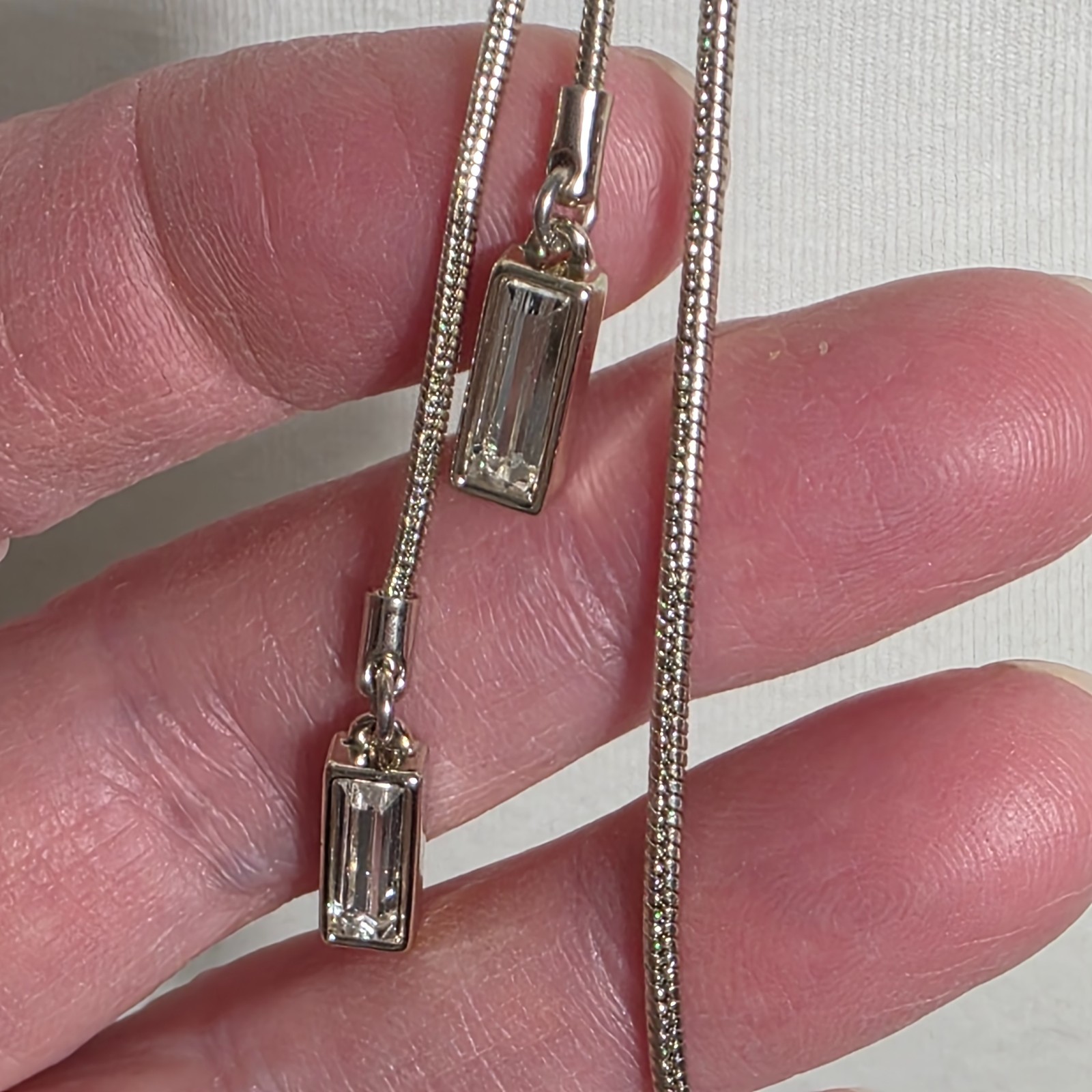 White House Black Market Lariat Necklace Silver-Tone with Faceted White Stones