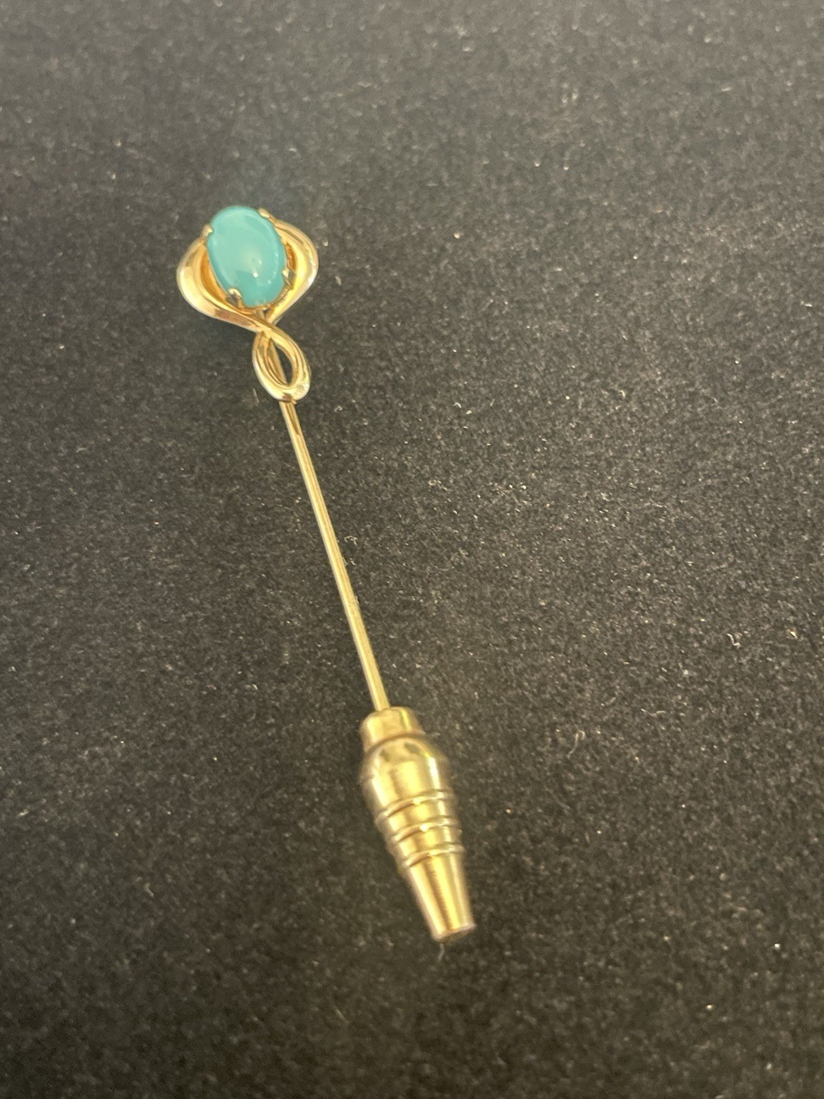 Vintage Gold Filled Stick Pin with Blue Oval Cabochon Women’s Hat/Lapel Brooch