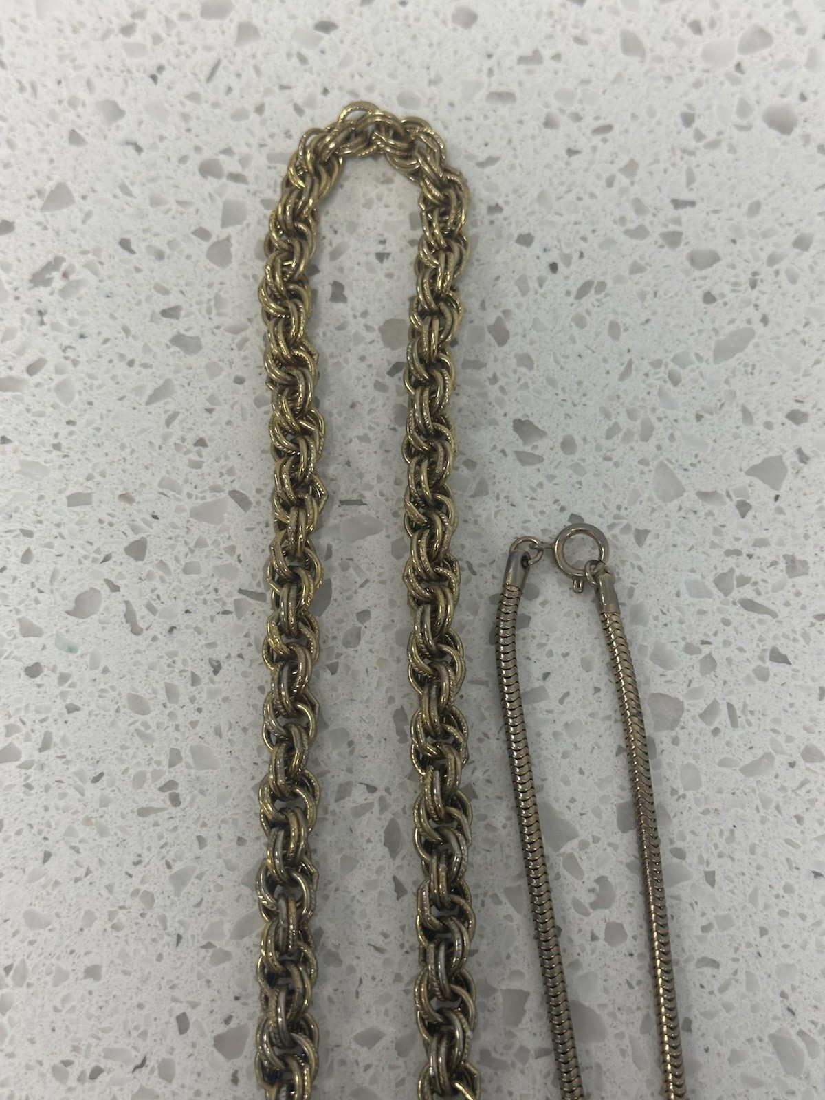 Vintage Gold Tone Mecklace Lot Of 2 Mesh Rope Chain Long Short