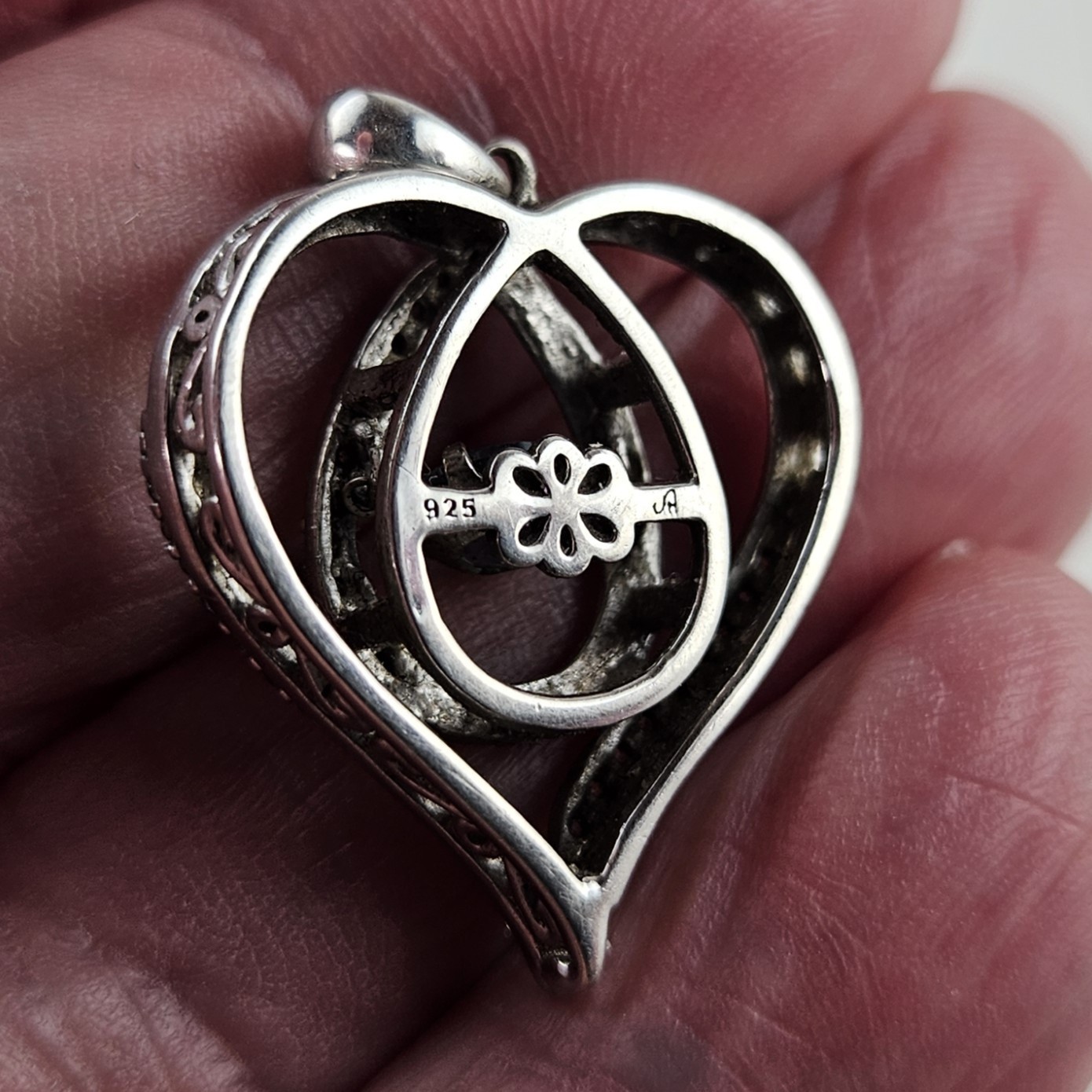 Sterling Silver Heart Pendant with Blue Topaz & White Sapphire 4.3g [8768]
