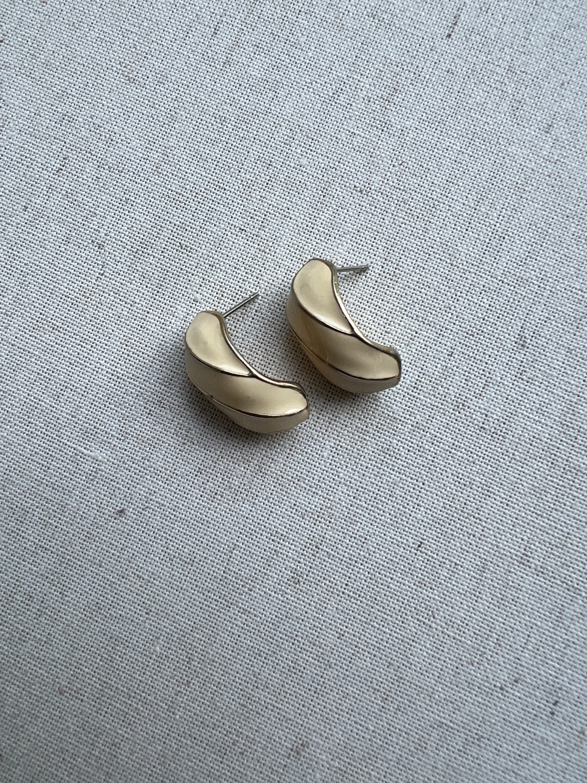 Lot of 3 Vintage White and Gold Enamel Earrings 1980s-90s (No backs)