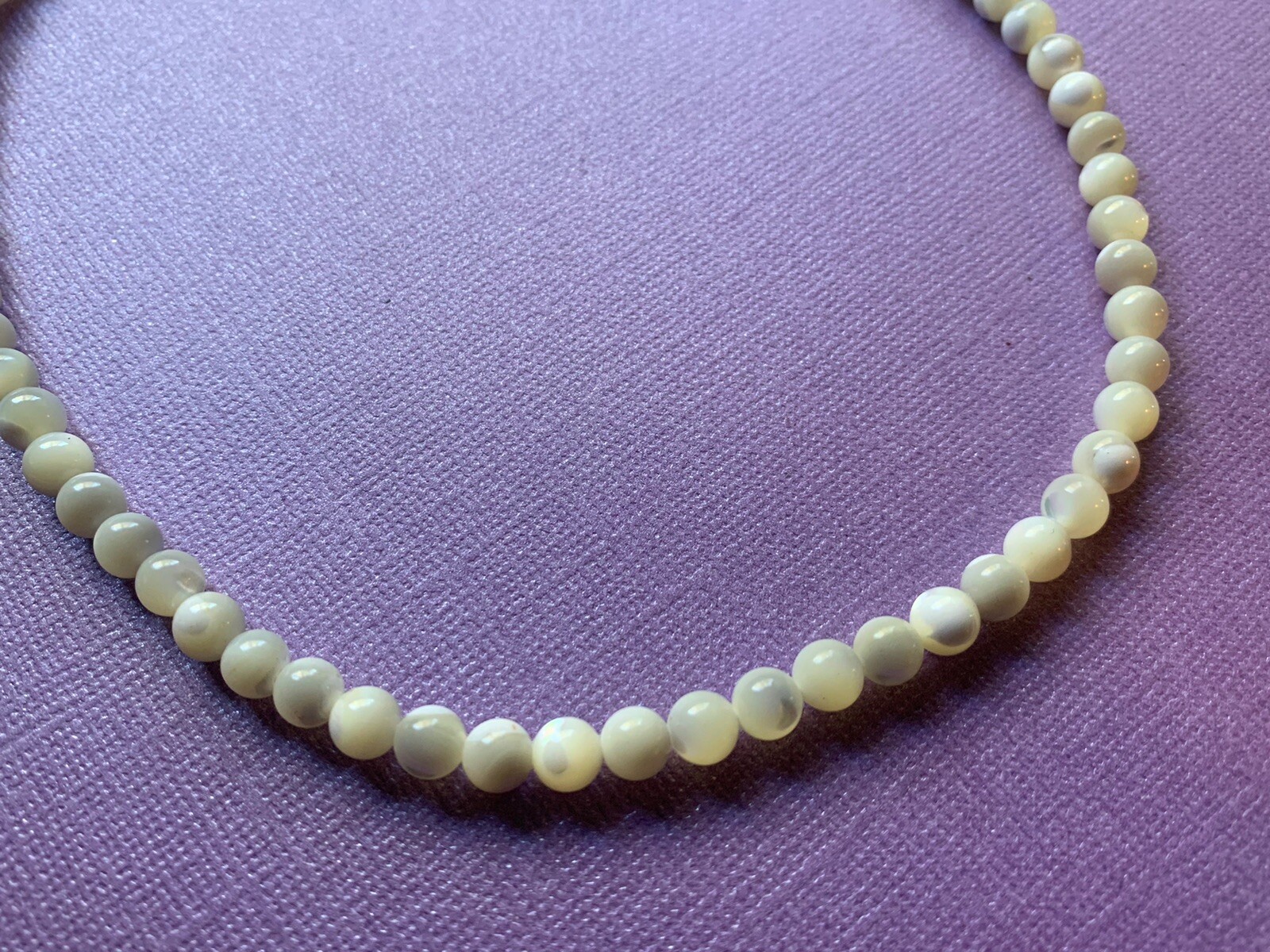 Vintage Mother of Pearl Round Bead Sterling Silver Fish Hook Clasp Necklace