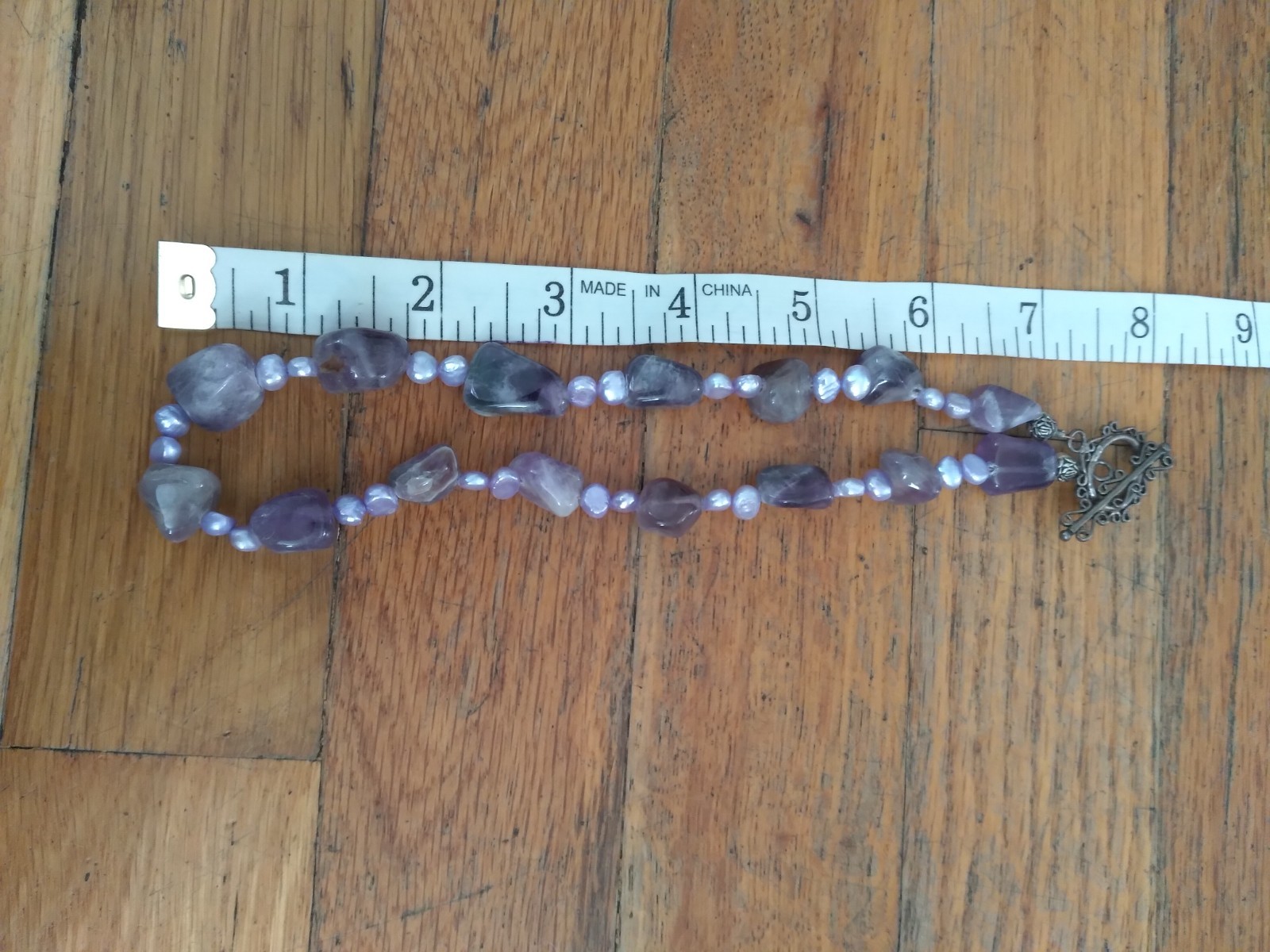Amethyst & Pearl Necklace 14 Inches Silver Clasp Vintage Natural Stone