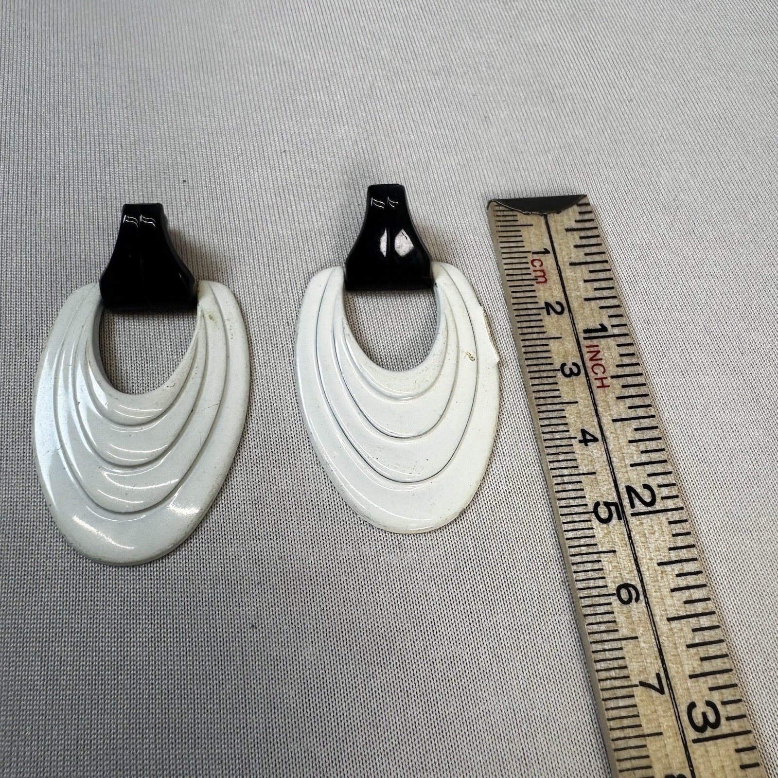 Vintage White & Black Large Statement Metal Earrings