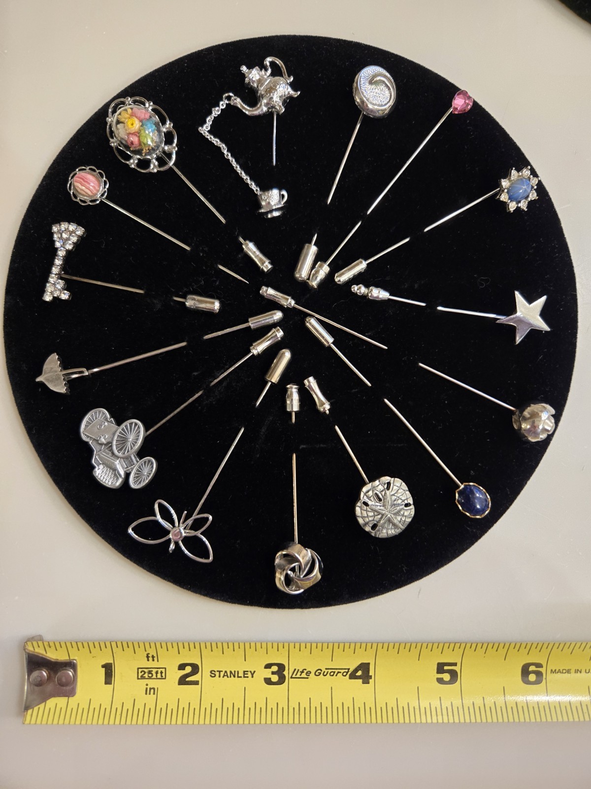 Vintage 15 Pc Stick Pin Collection Silver Tone Novelty Estate Lot