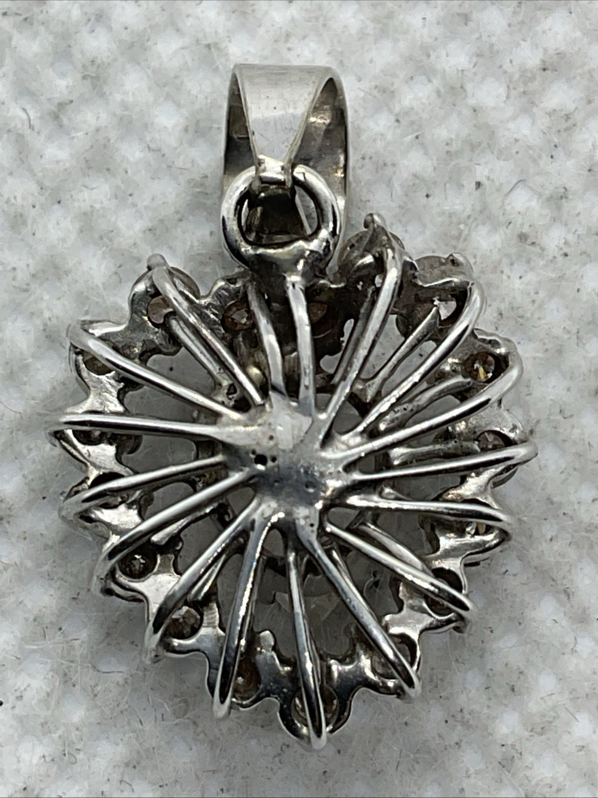 VINTAGE HANDMADE 8K White Gold Solitaire Diamond w/Accents Pendant & 11K Lock
