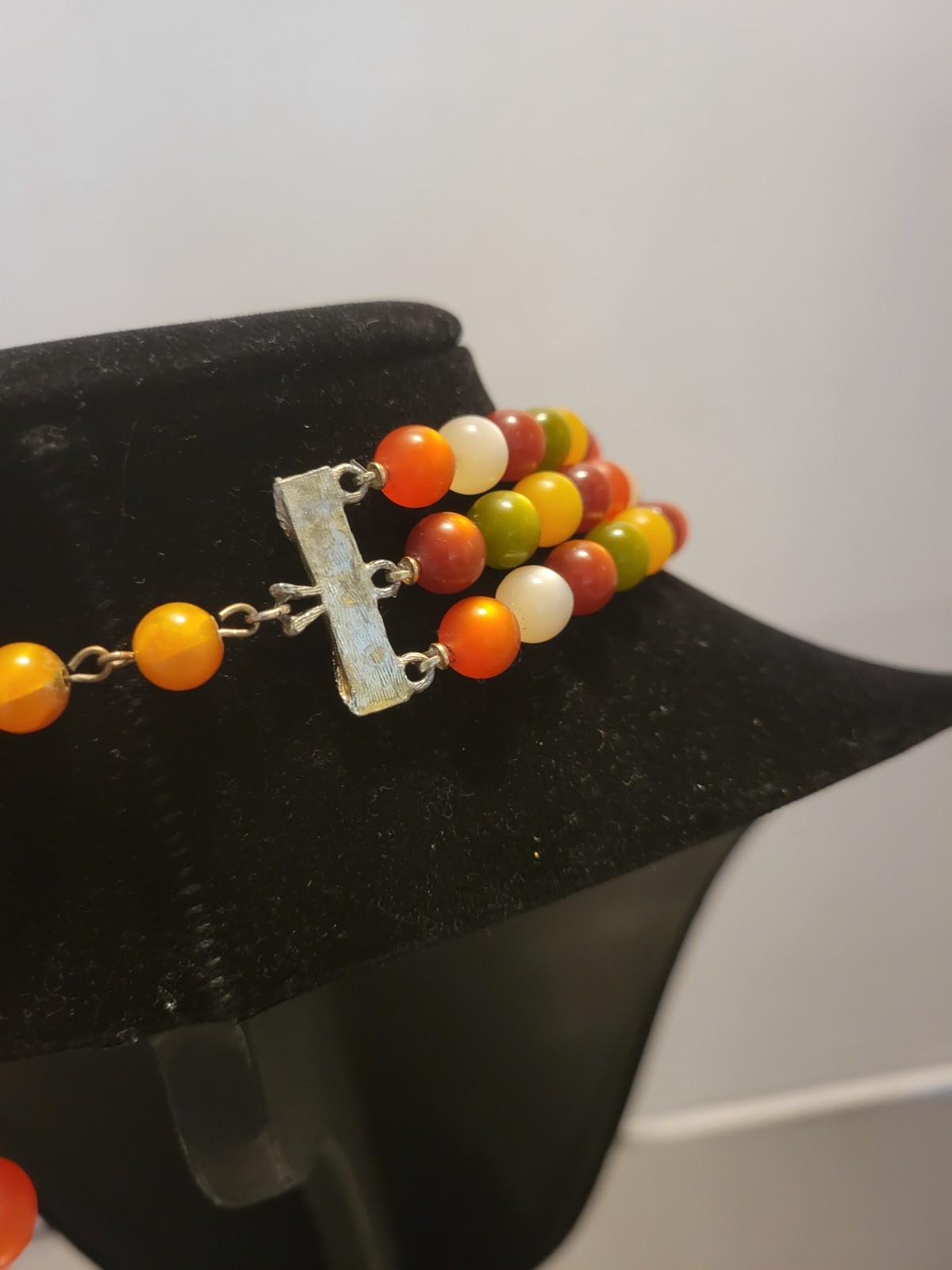 Gorgeous Coro 3 Strand Beaded Choker Necklace Runway Vintage Fall Colors