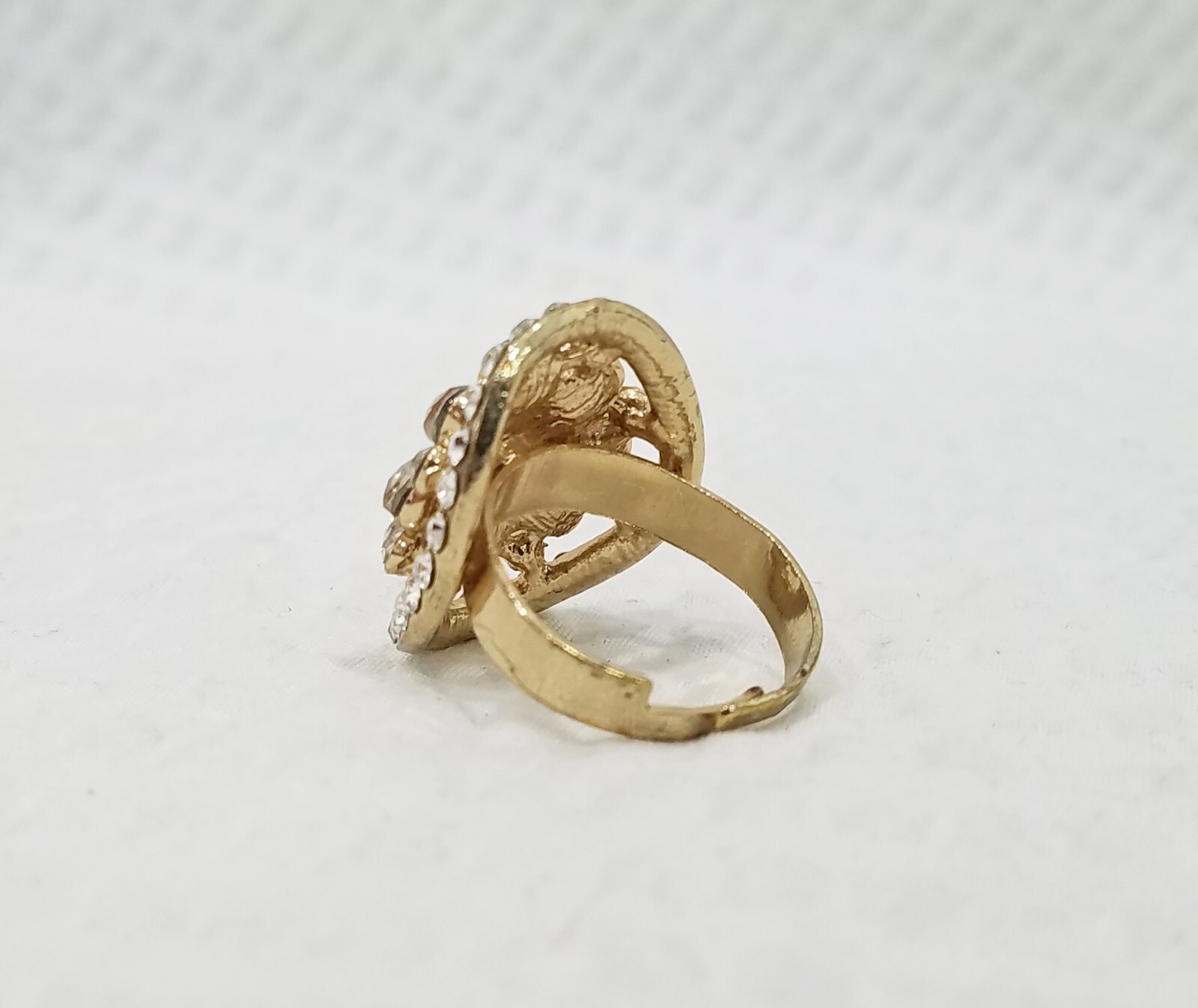 Vintage Gold Tone Clear & Champagne Crystal Domed Oval Adjustable Cocktail Ring