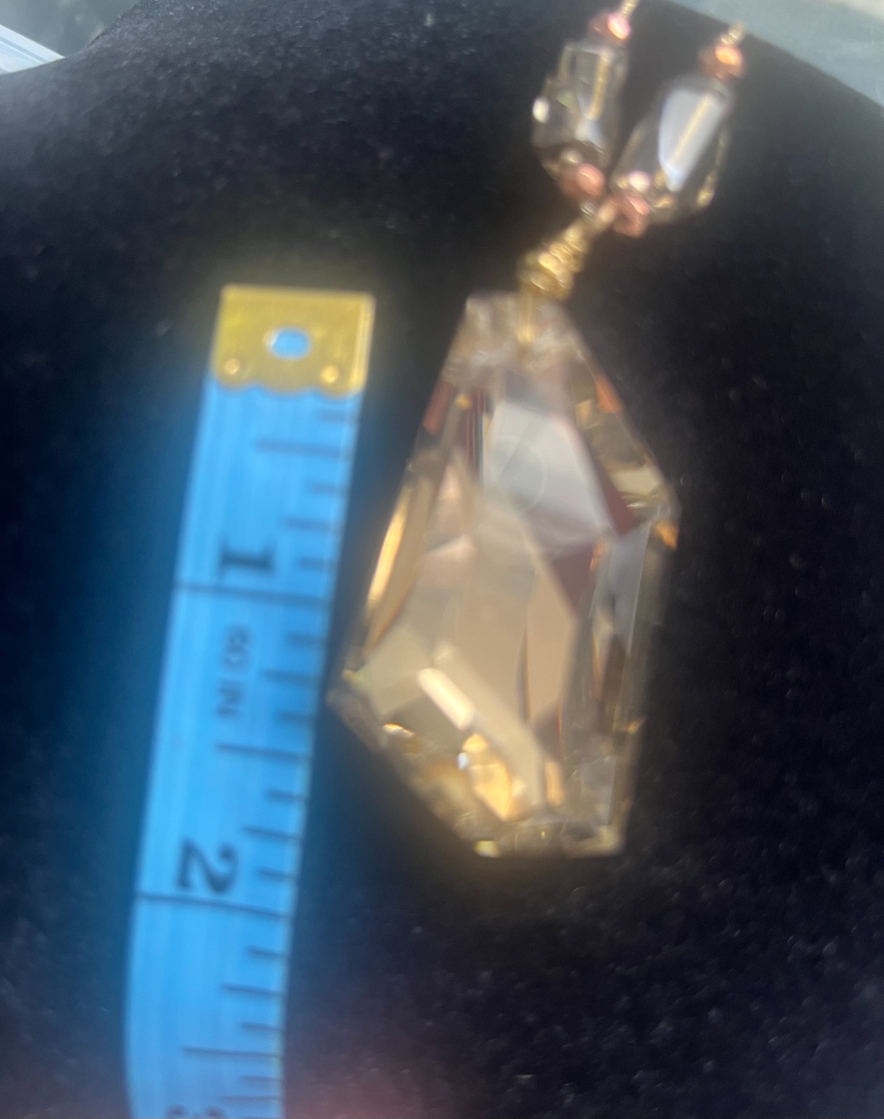 Vintage Style Champagne Faceted Crystal Pendant Neckclace Statement Big Drop 13″