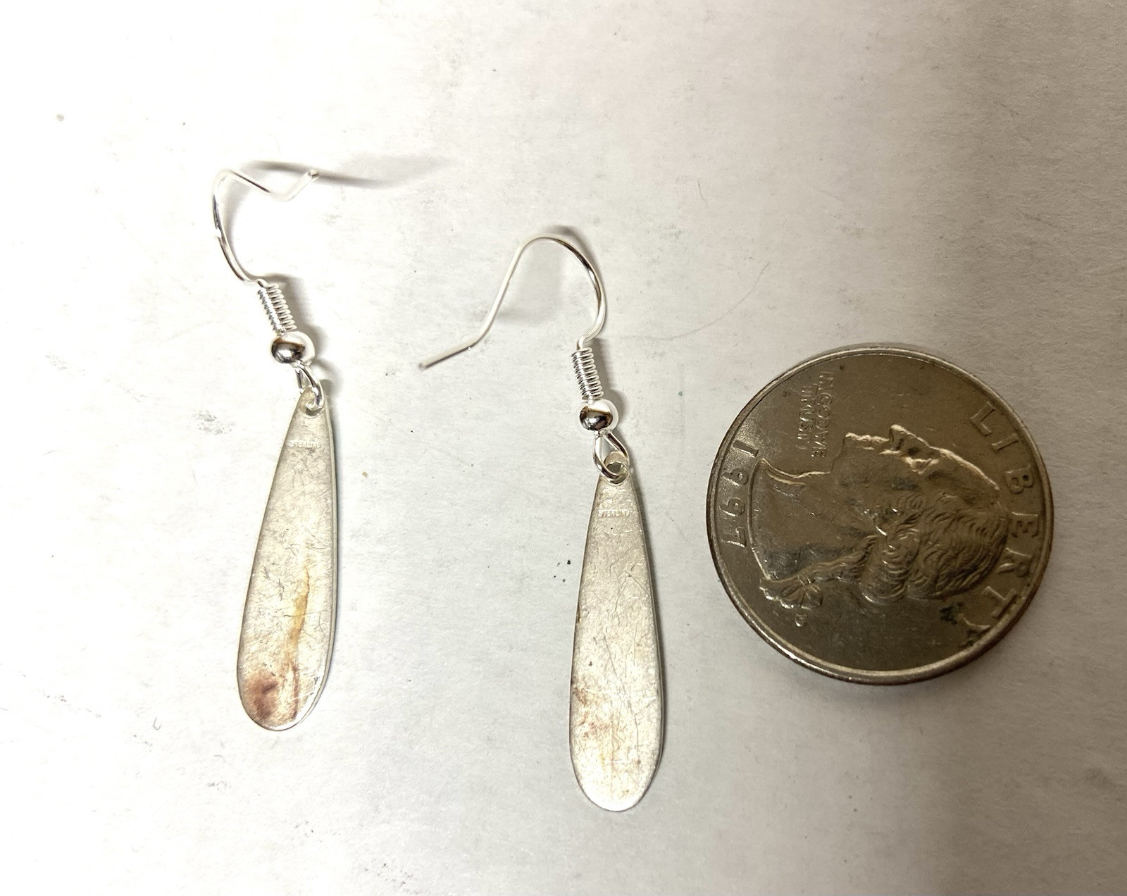 Vintage Lime Green enamel on Silver Teardrop Dangle Pierced Earrings- 1″ long