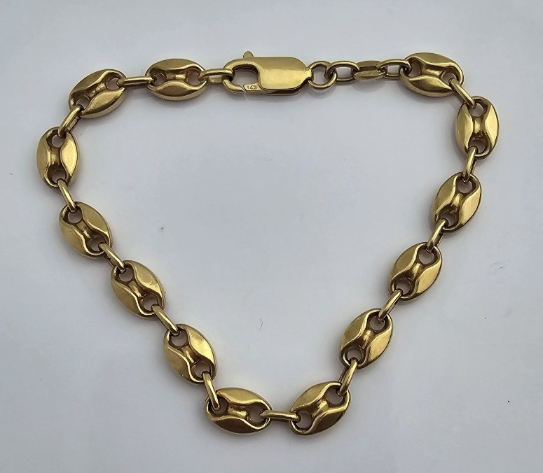 14K Yellow Gold Mariner Anchor Link Charm Bracelet Italy 6 3/4 inch Italian