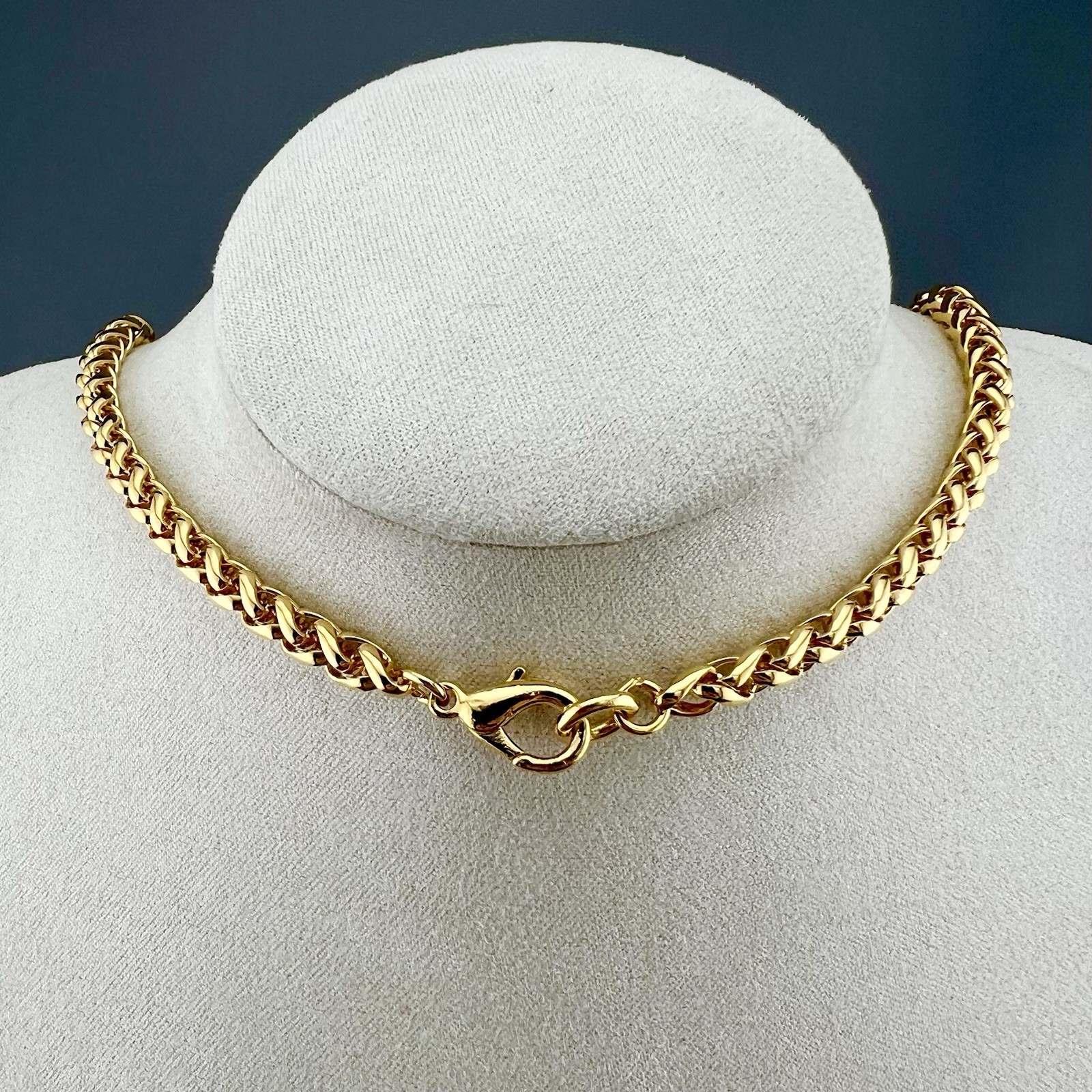 Chunky Wheat Chain Necklace Polished Gold Tone 23”