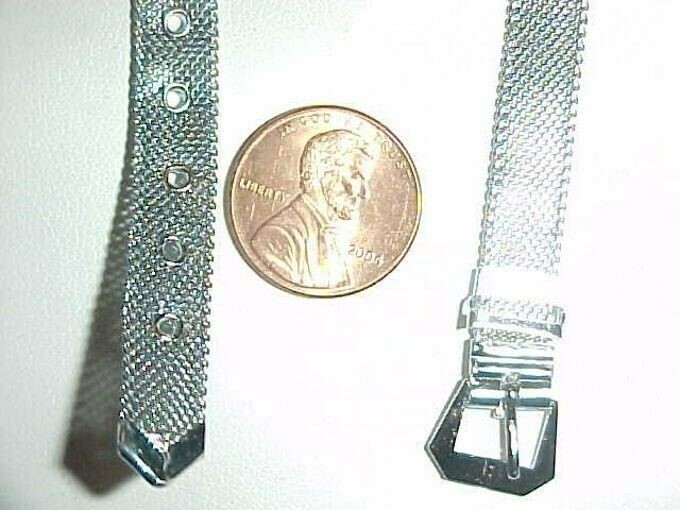 VINTAGE SILVER MESH CHAIN ADJUSTABLE BUCKLE CLASP ENGRAVABLE ID BRACELET L430