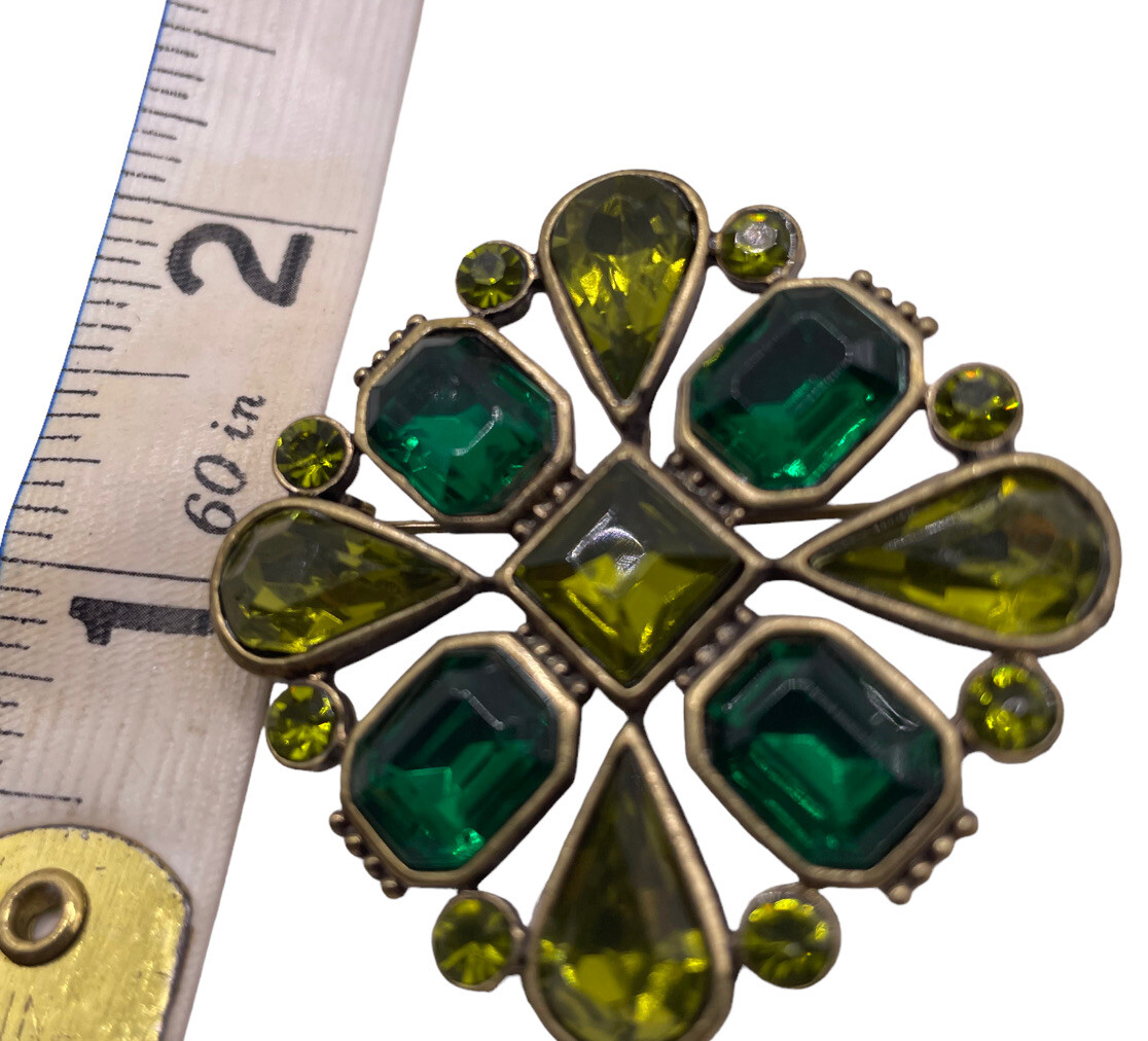 Brooch Rhinestone Pin Pendant Vintage MCM Retro Convertible Green Vtg Retro