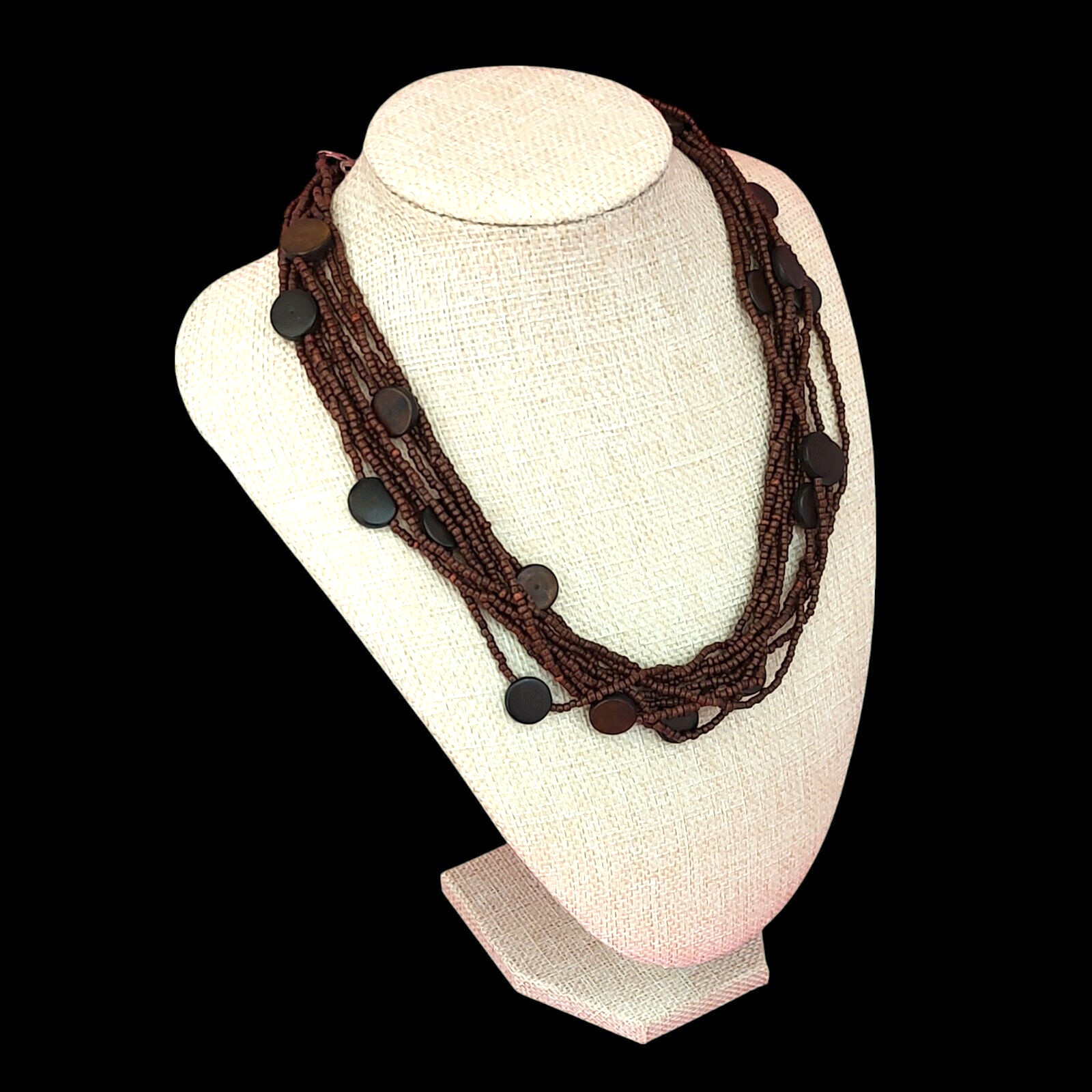VTG NY Chunky Boho Multi-strand Beaded Earthy Natural Festival Necklace