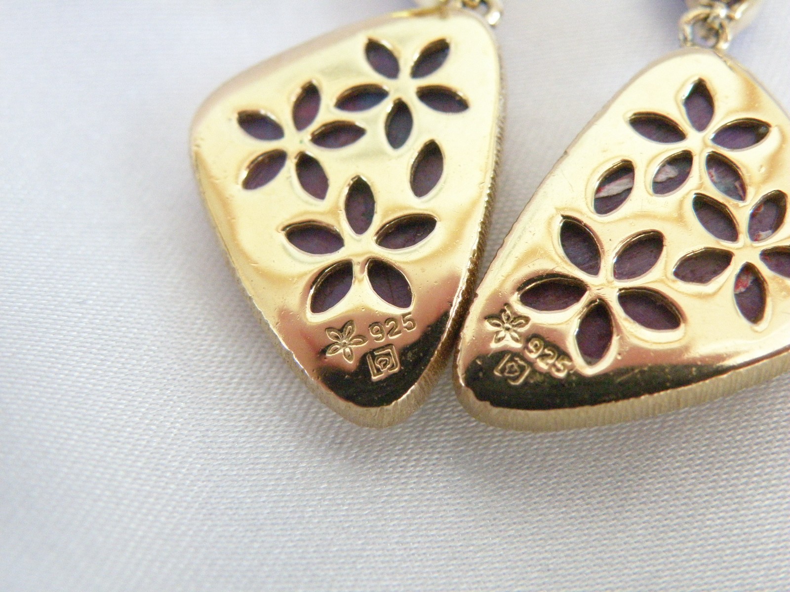 Gold on Sterling Silver 925 Purple Turquoise Amethyst Modern Dangle Earrings